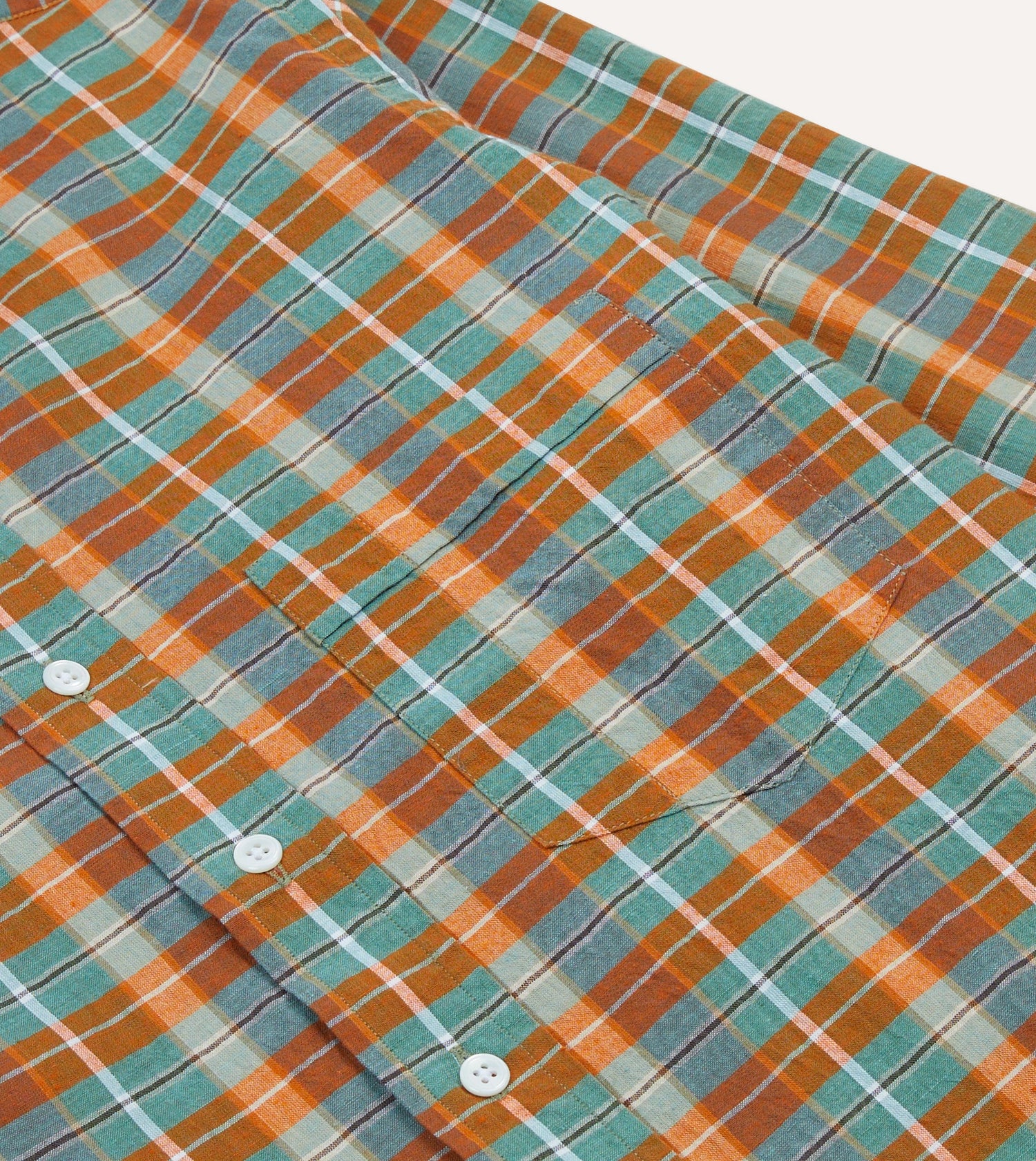 Orange and Blue Madras Check Cotton Button-Down Shirt