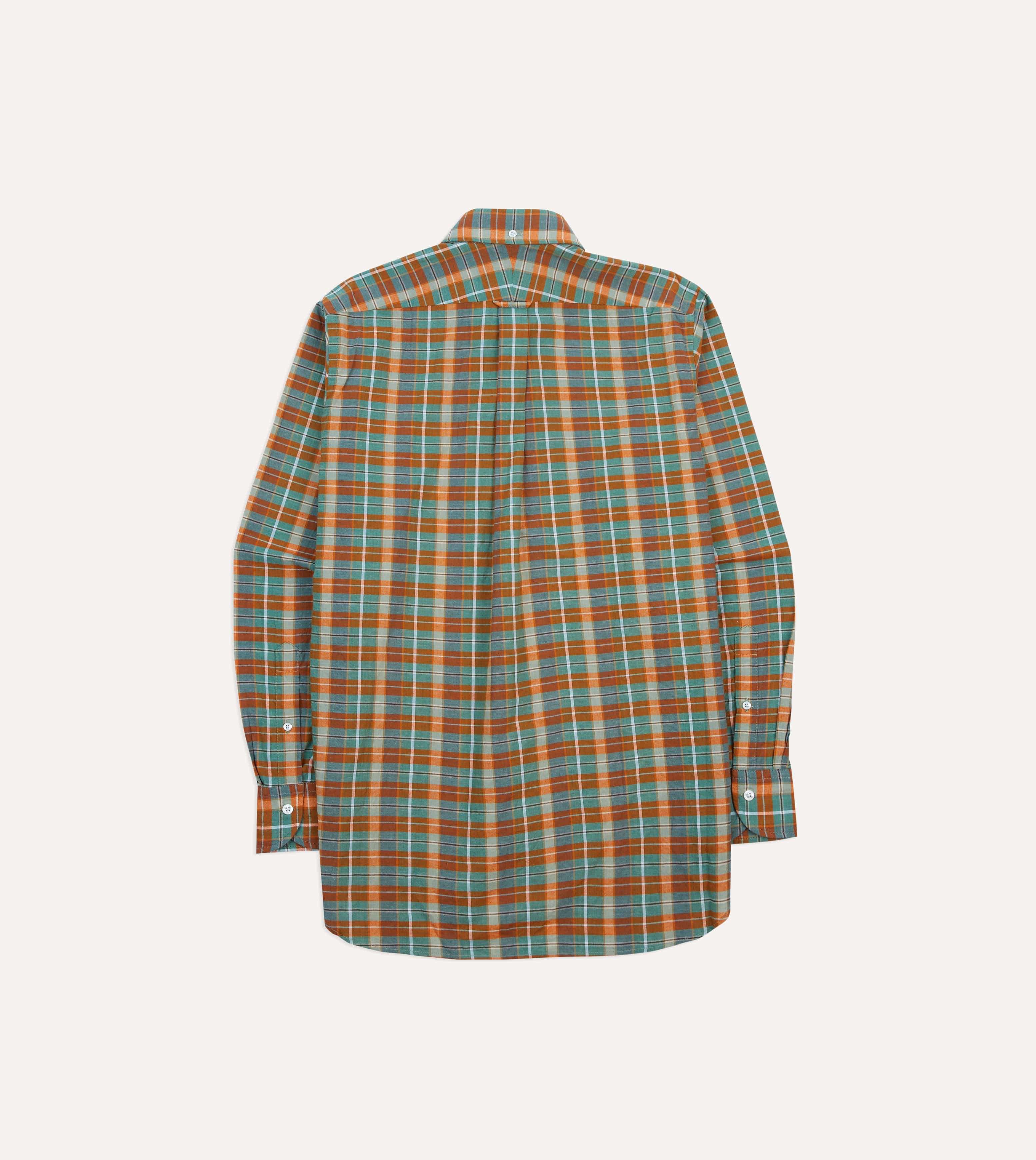 Orange and Blue Madras Check Cotton Button-Down Shirt