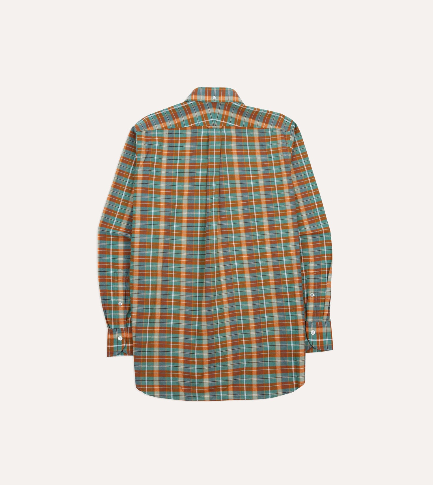 Orange and Blue Madras Check Cotton Button-Down Shirt