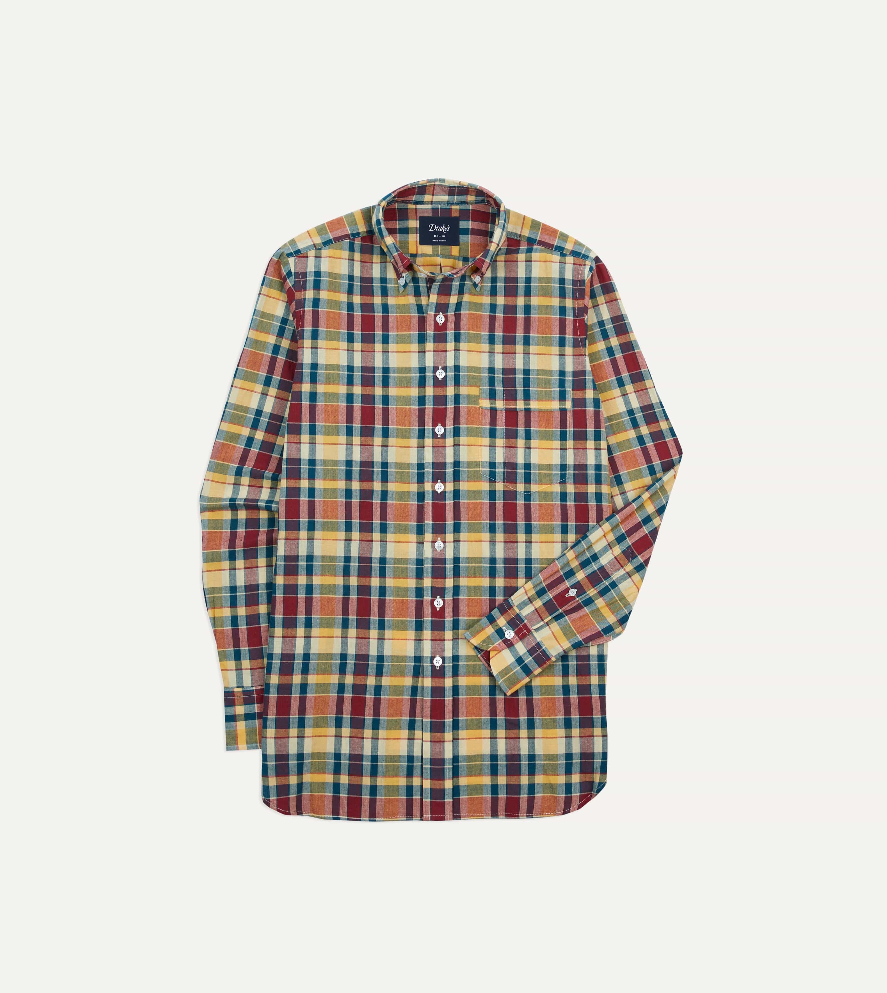 Yellow, Red and Blue Madras Check Cotton Button-Down Shirt