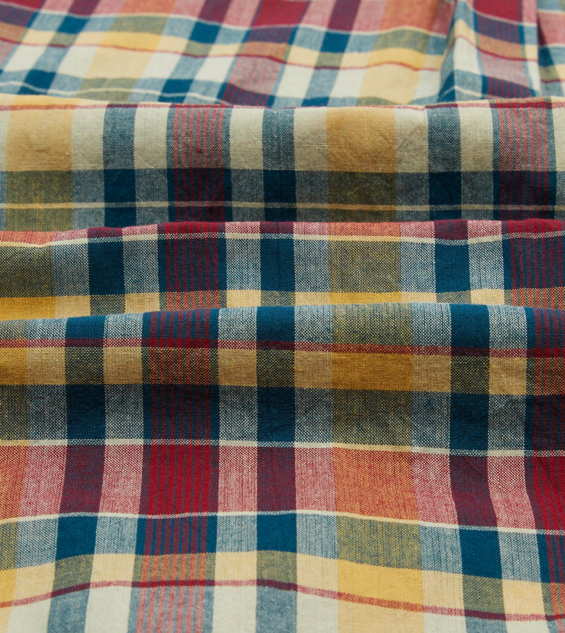Yellow, Red and Blue Madras Check Cotton Button-Down Shirt