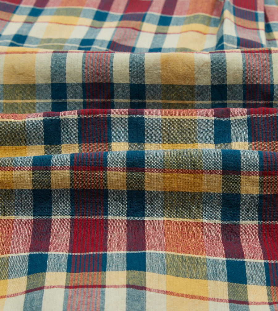 Yellow, Red and Blue Madras Check Cotton Button-Down Shirt