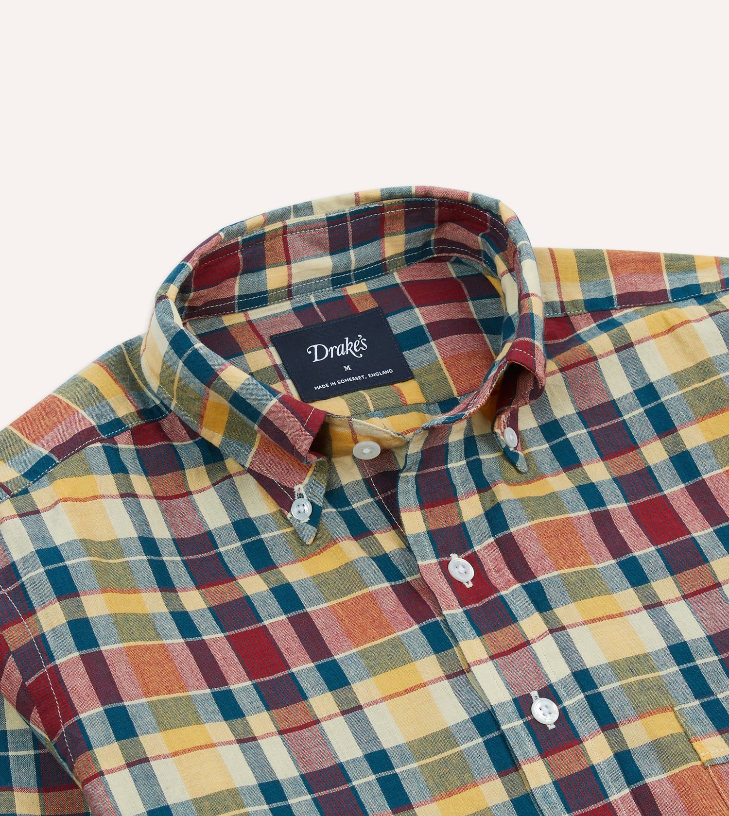 Yellow, Red and Blue Madras Check Cotton Button-Down Shirt
