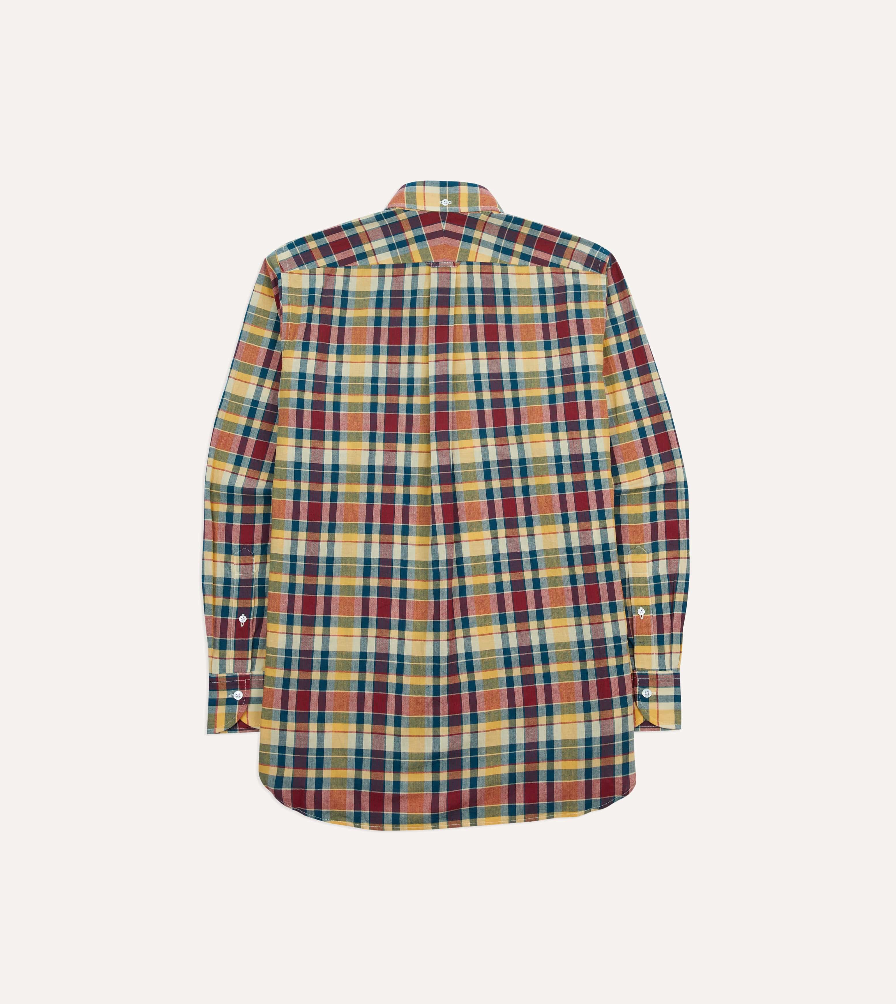 Yellow, Red and Blue Madras Check Cotton Button-Down Shirt