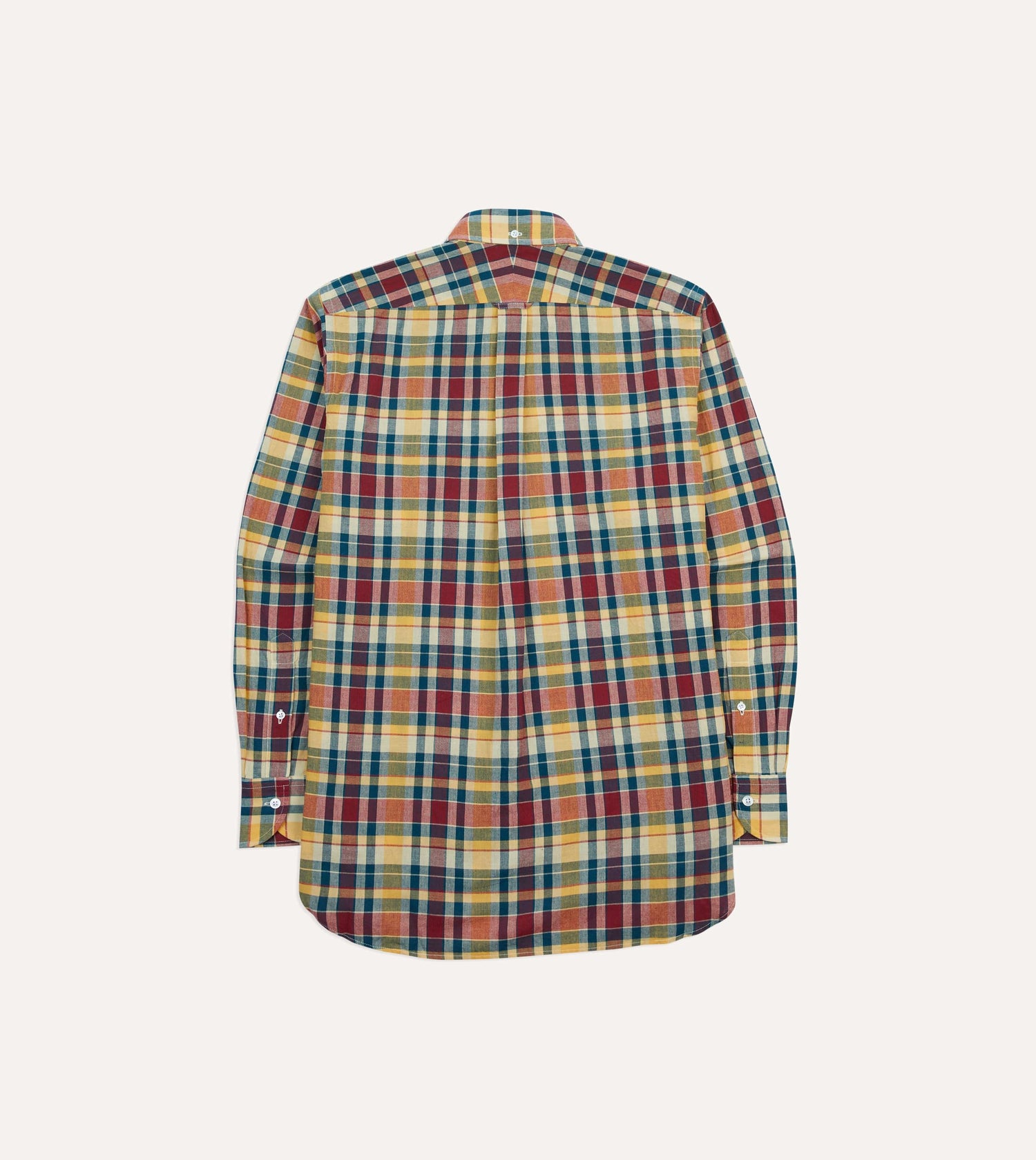 Yellow, Red and Blue Madras Check Cotton Button-Down Shirt