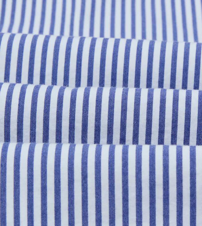 Blue and White Stripe Button-Down Collar Fob Pocket Shirt