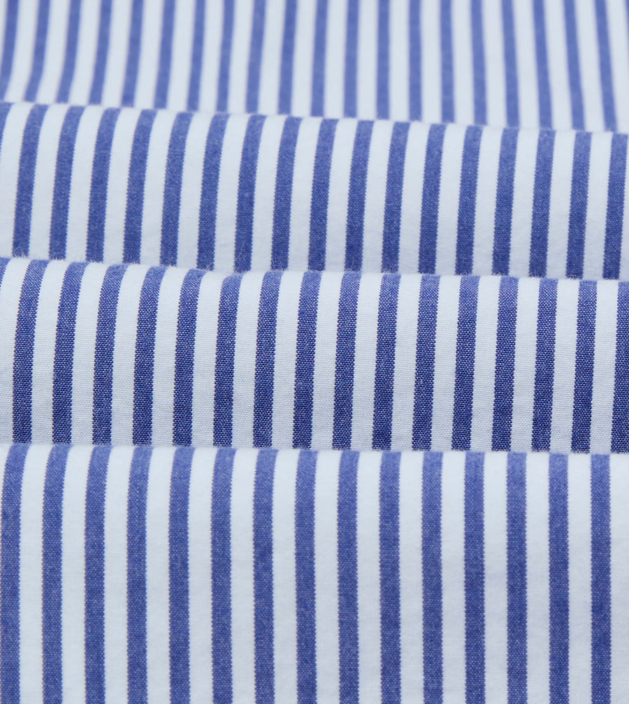 Blue and White Stripe Button-Down Collar Fob Pocket Shirt