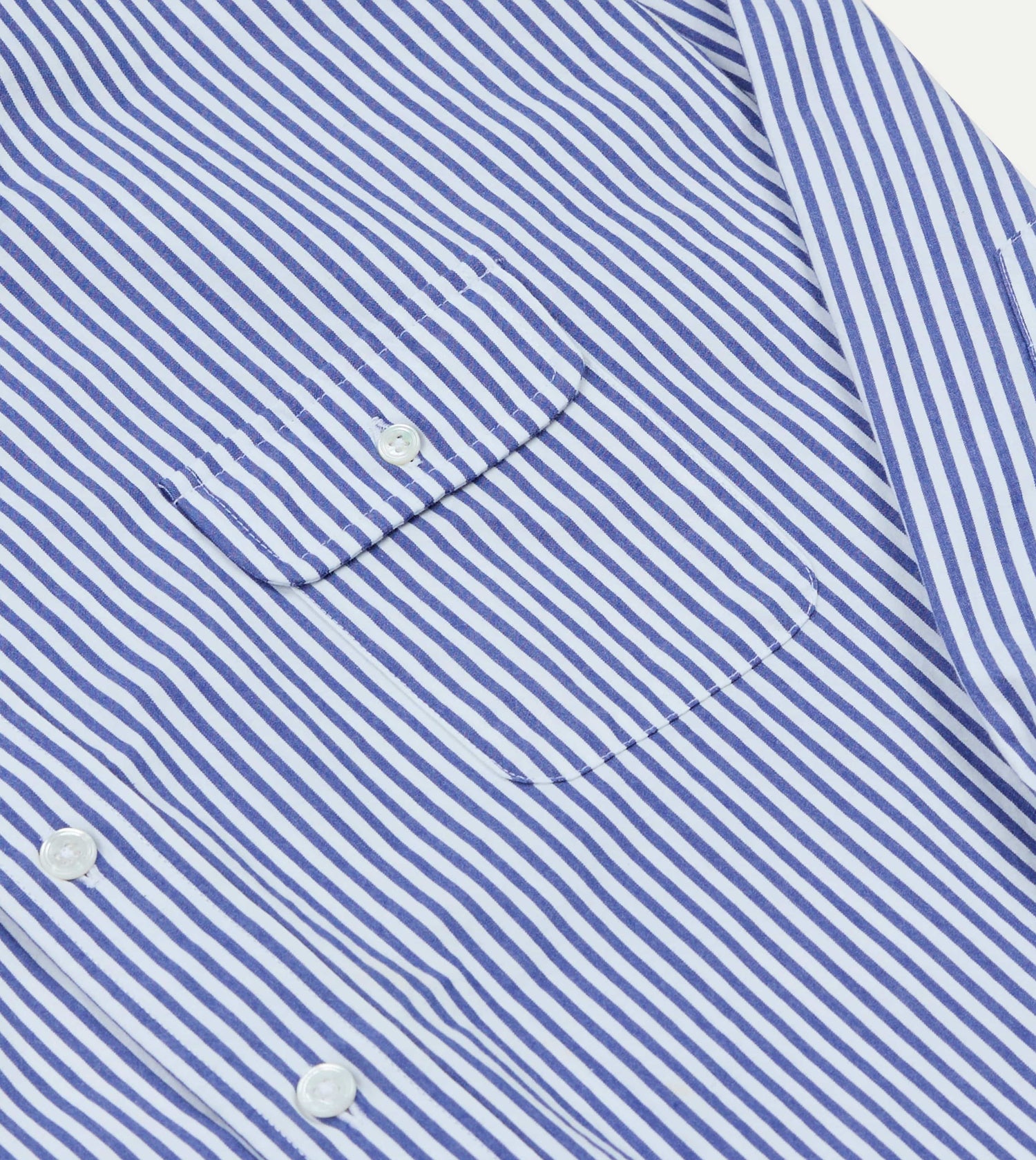 Blue and White Stripe Button-Down Collar Fob Pocket Shirt