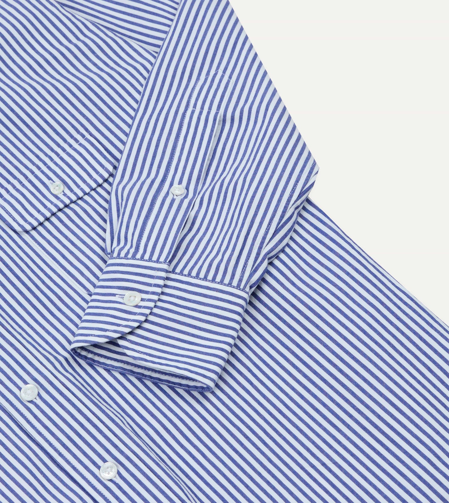 Blue and White Stripe Button-Down Collar Fob Pocket Shirt