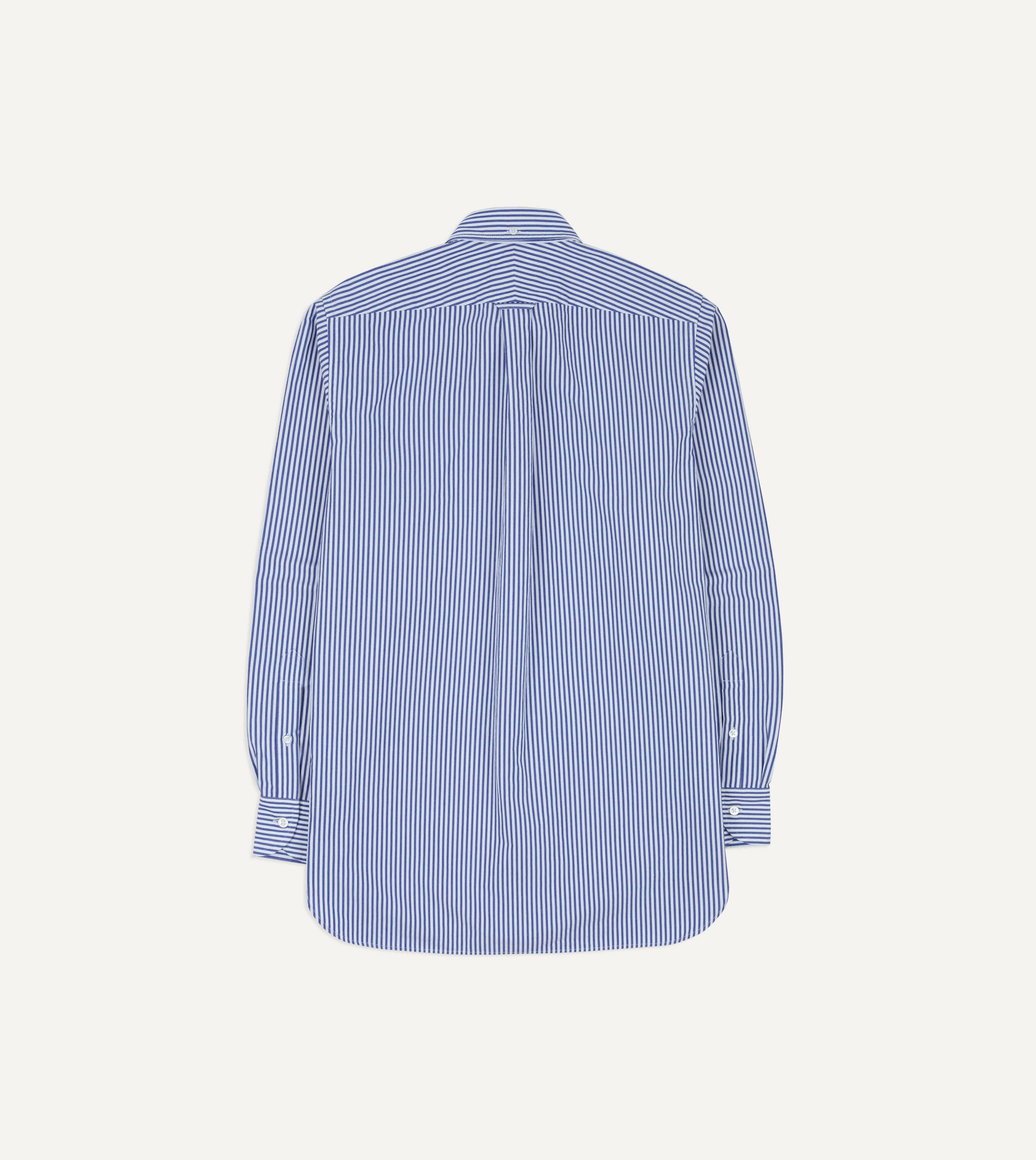 Blue and White Stripe Button-Down Collar Fob Pocket Shirt