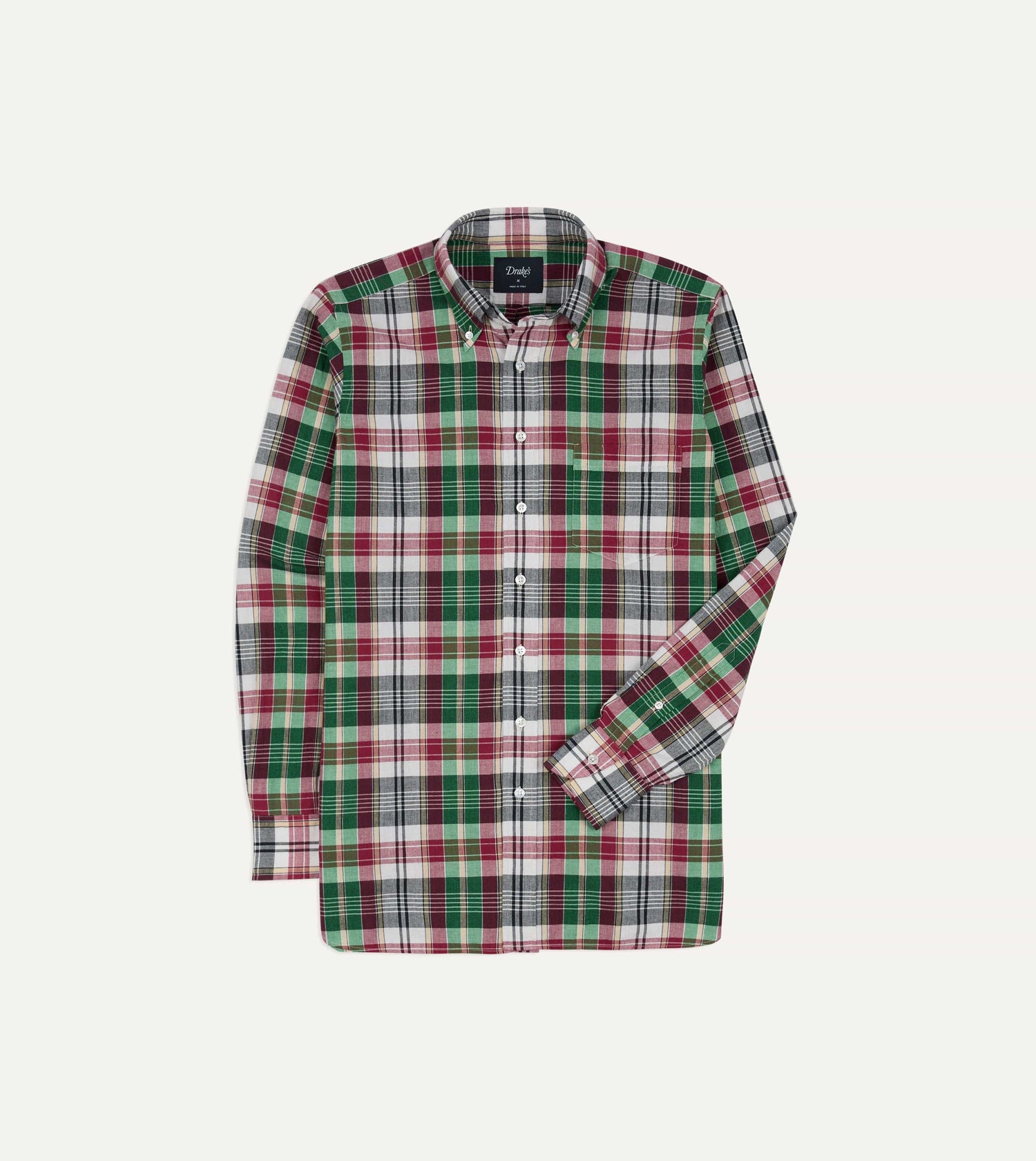 Green and Burgundy Madras Check Cotton Button-Down Shirt