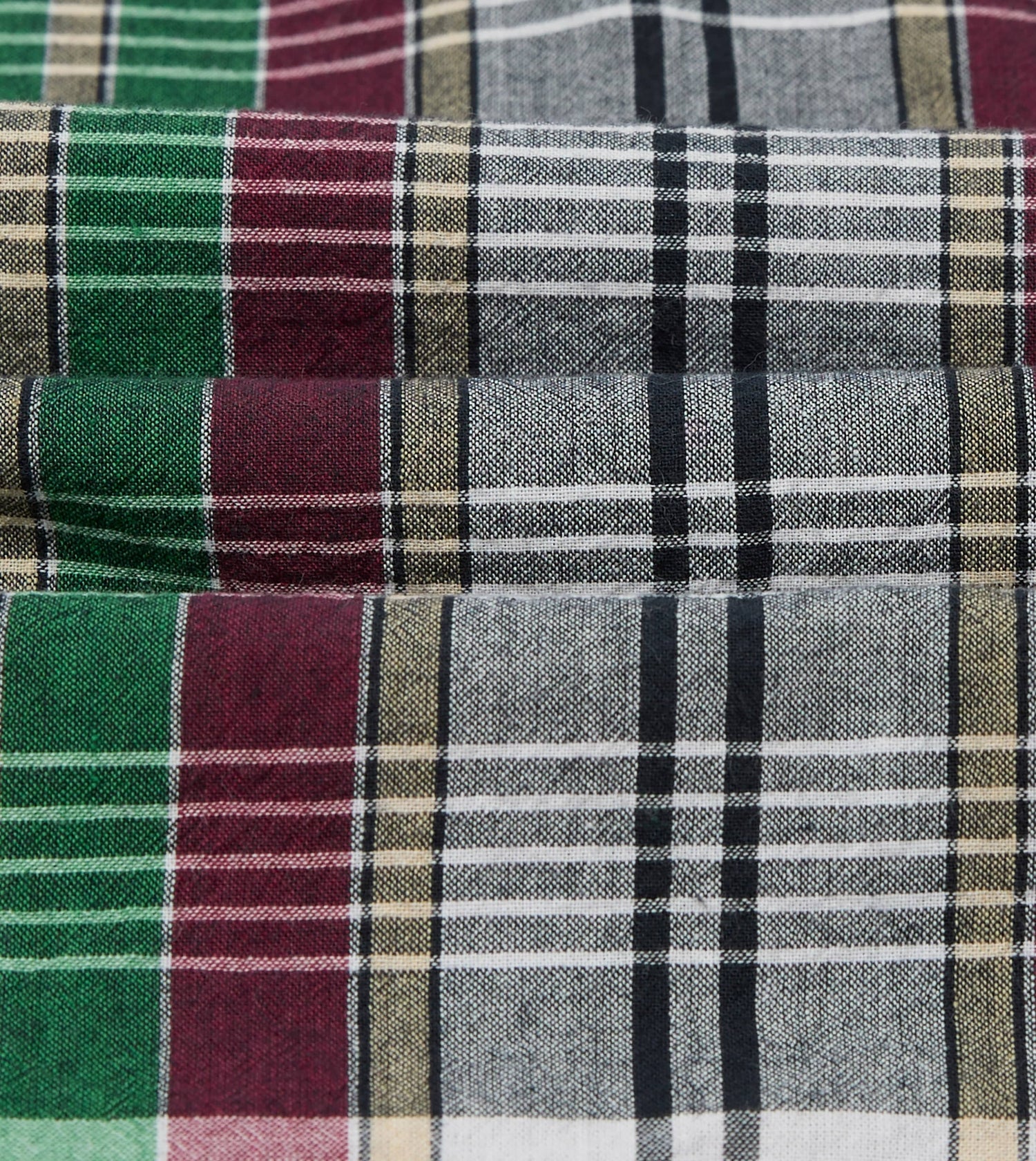 Green and Burgundy Madras Check Cotton Button-Down Shirt