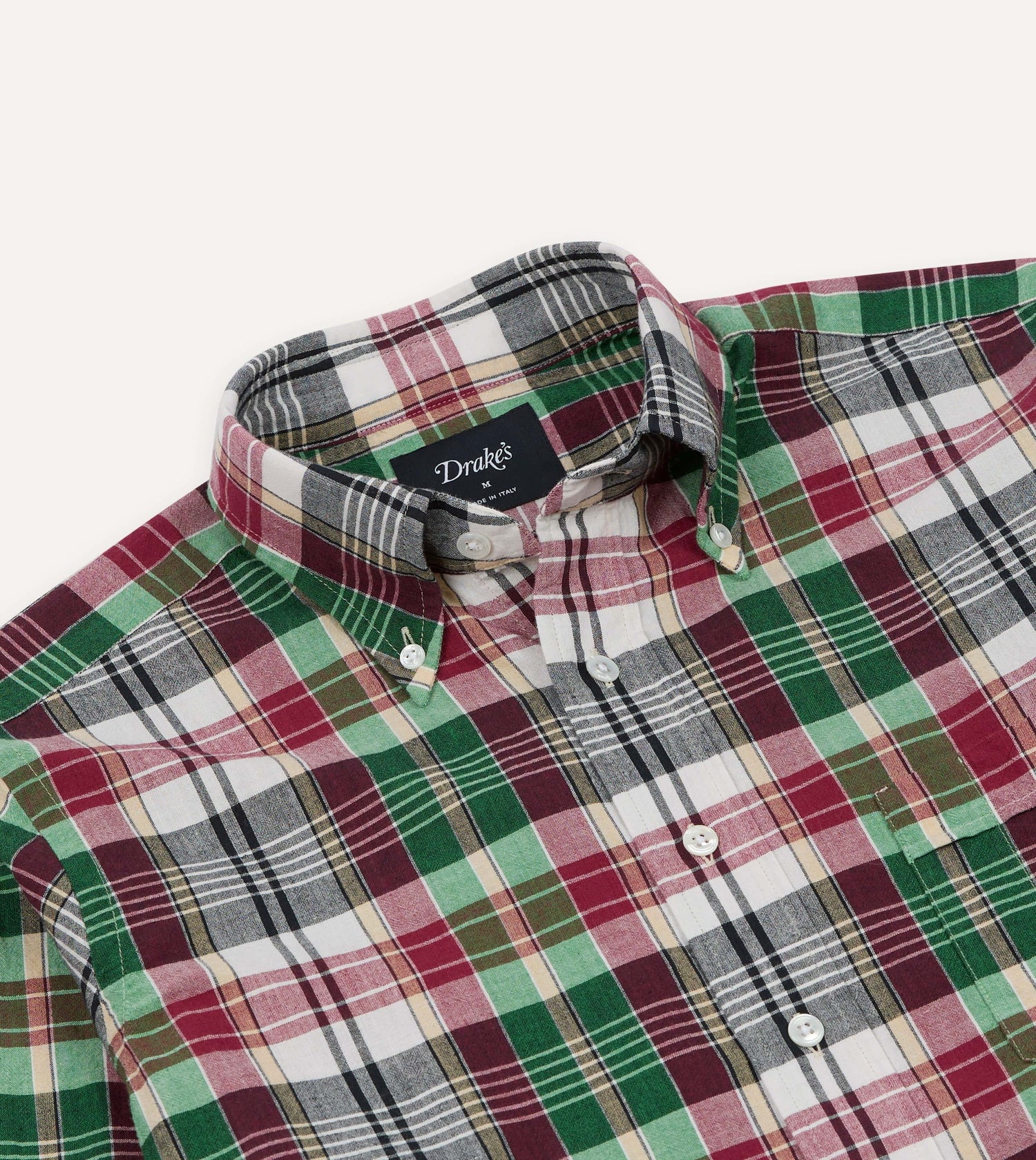 Green and Burgundy Madras Check Cotton Button-Down Shirt
