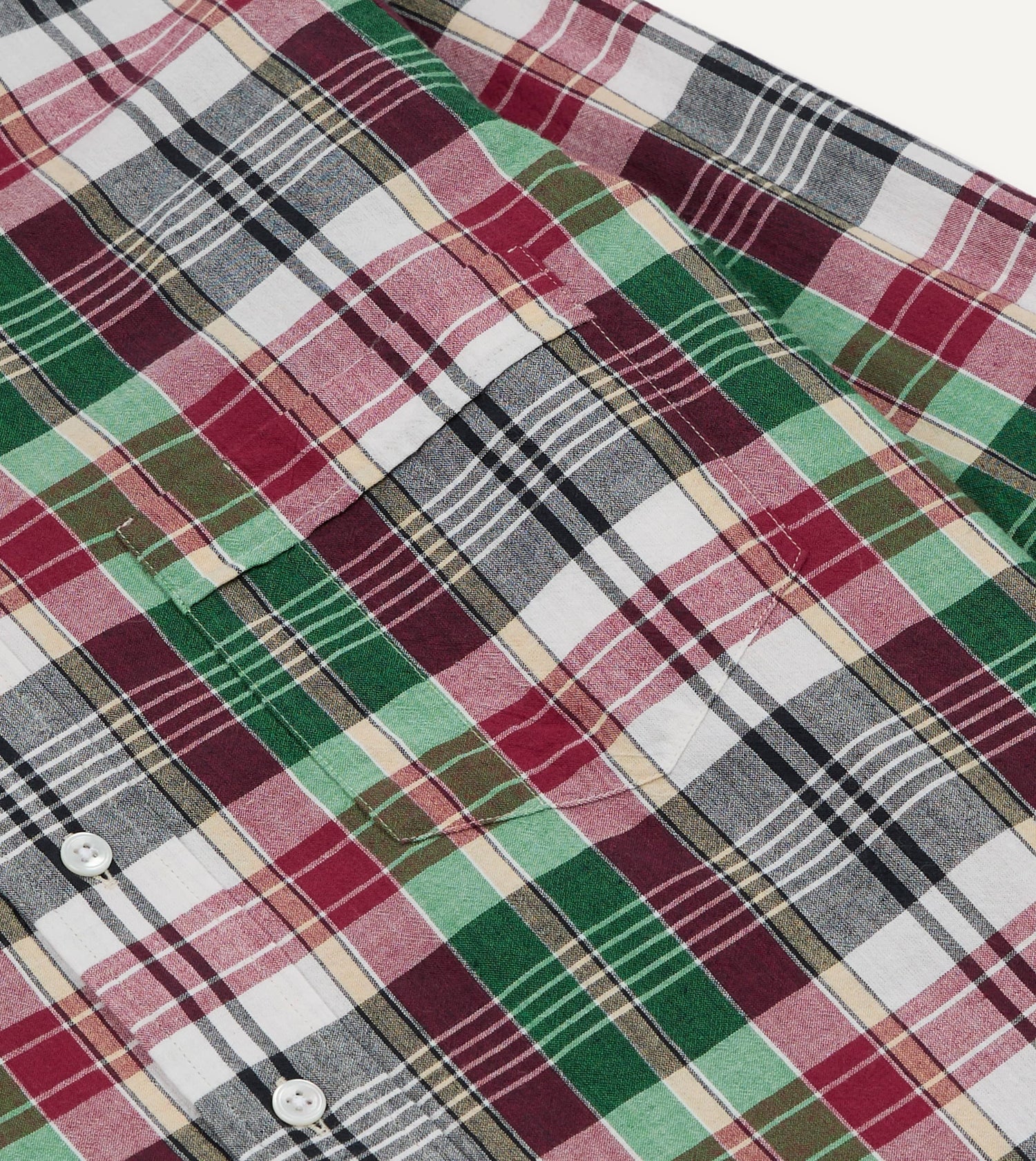 Green and Burgundy Madras Check Cotton Button-Down Shirt