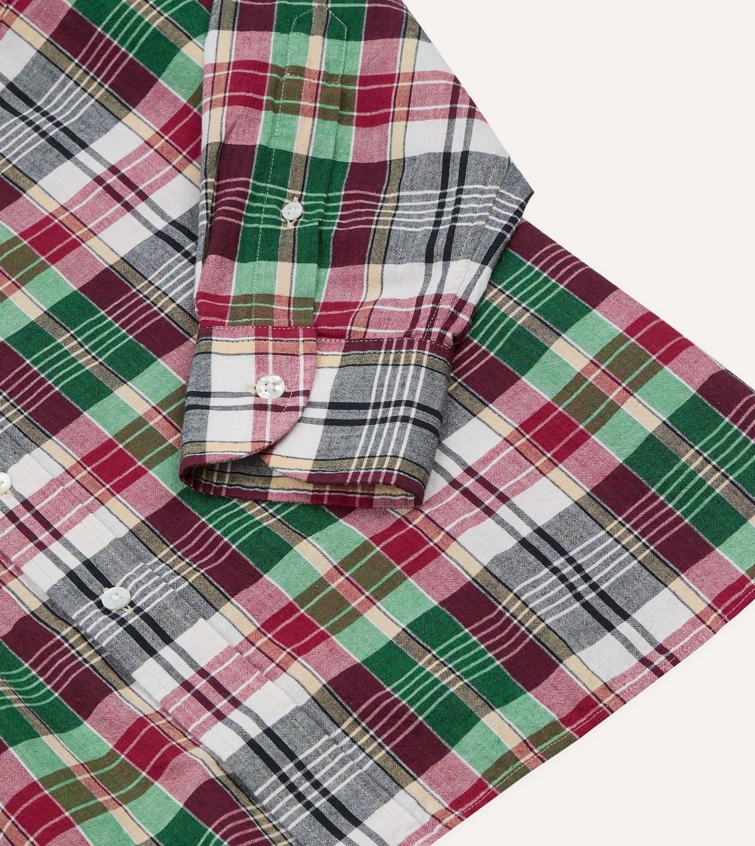 Green and Burgundy Madras Check Cotton Button-Down Shirt