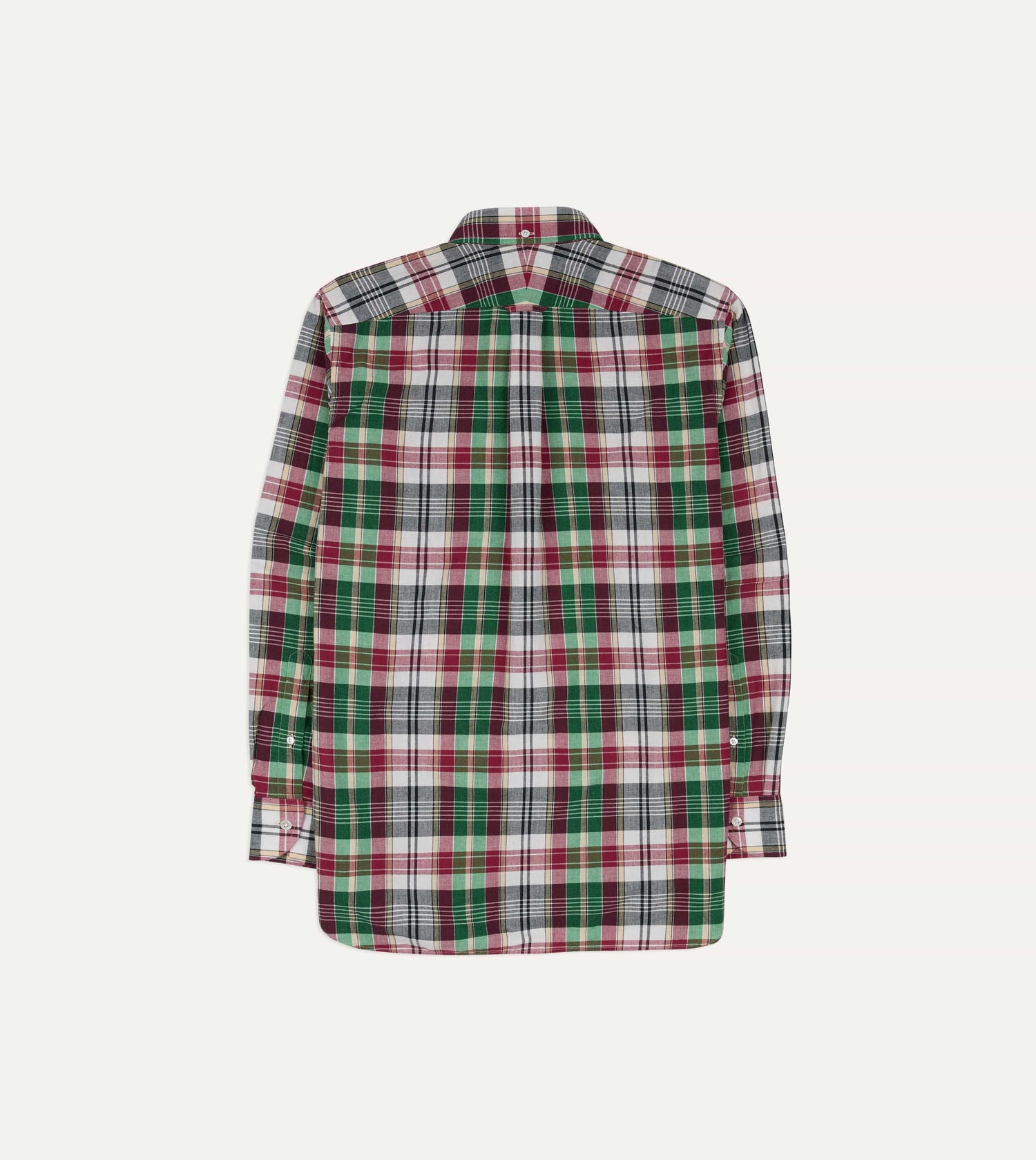 Green and Burgundy Madras Check Cotton Button-Down Shirt
