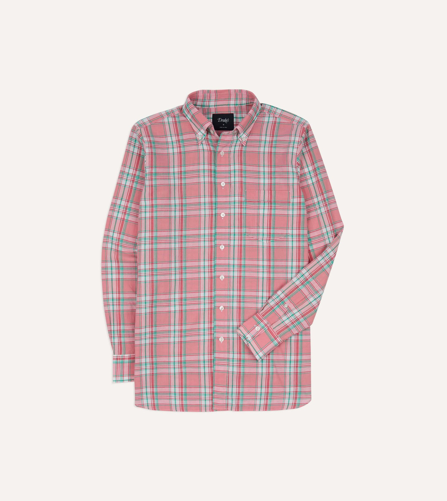 Pink and Green Madras Check Cotton Button-Down Shirt