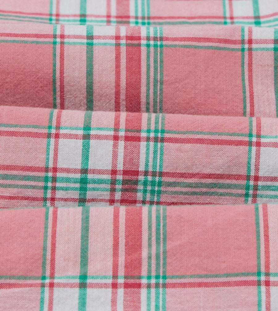 Pink and Green Madras Check Cotton Button-Down Shirt