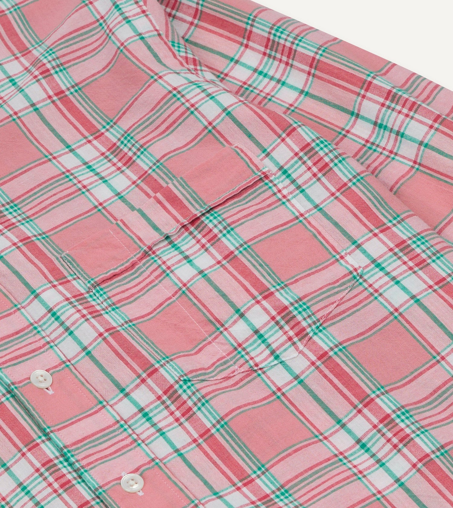Pink and Green Madras Check Cotton Button-Down Shirt