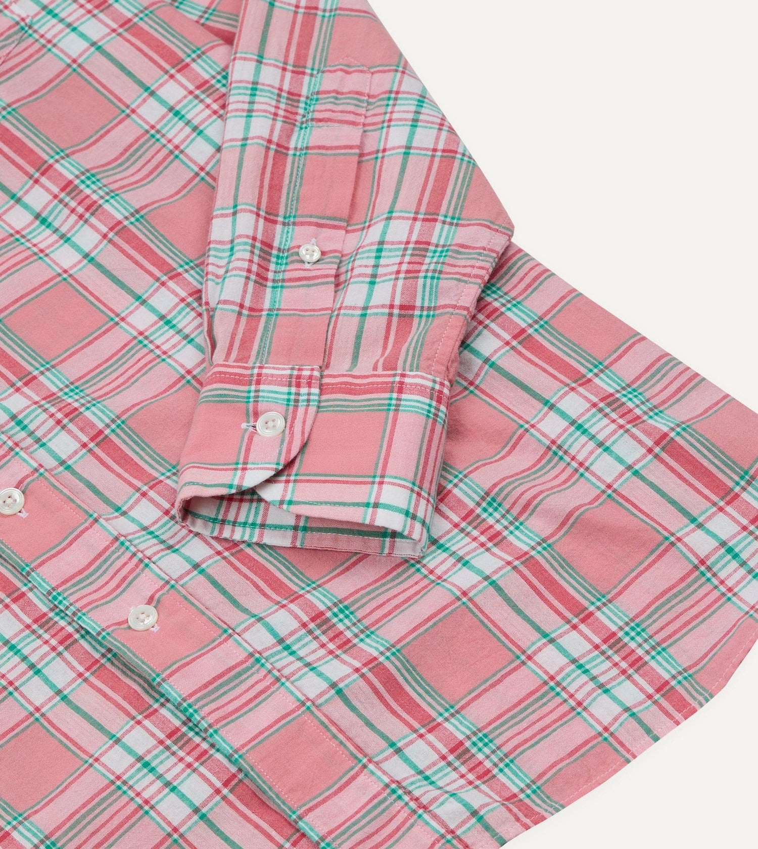 Pink and Green Madras Check Cotton Button-Down Shirt