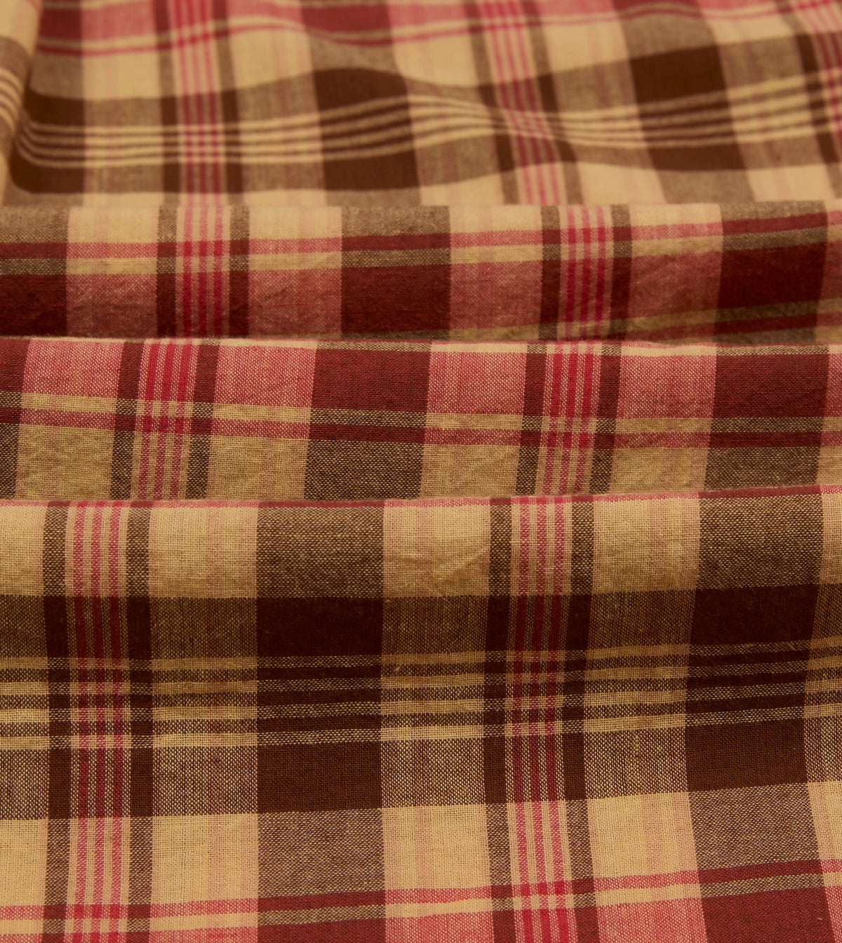 Red and Brown Madras Check Cotton Button-Down Shirt