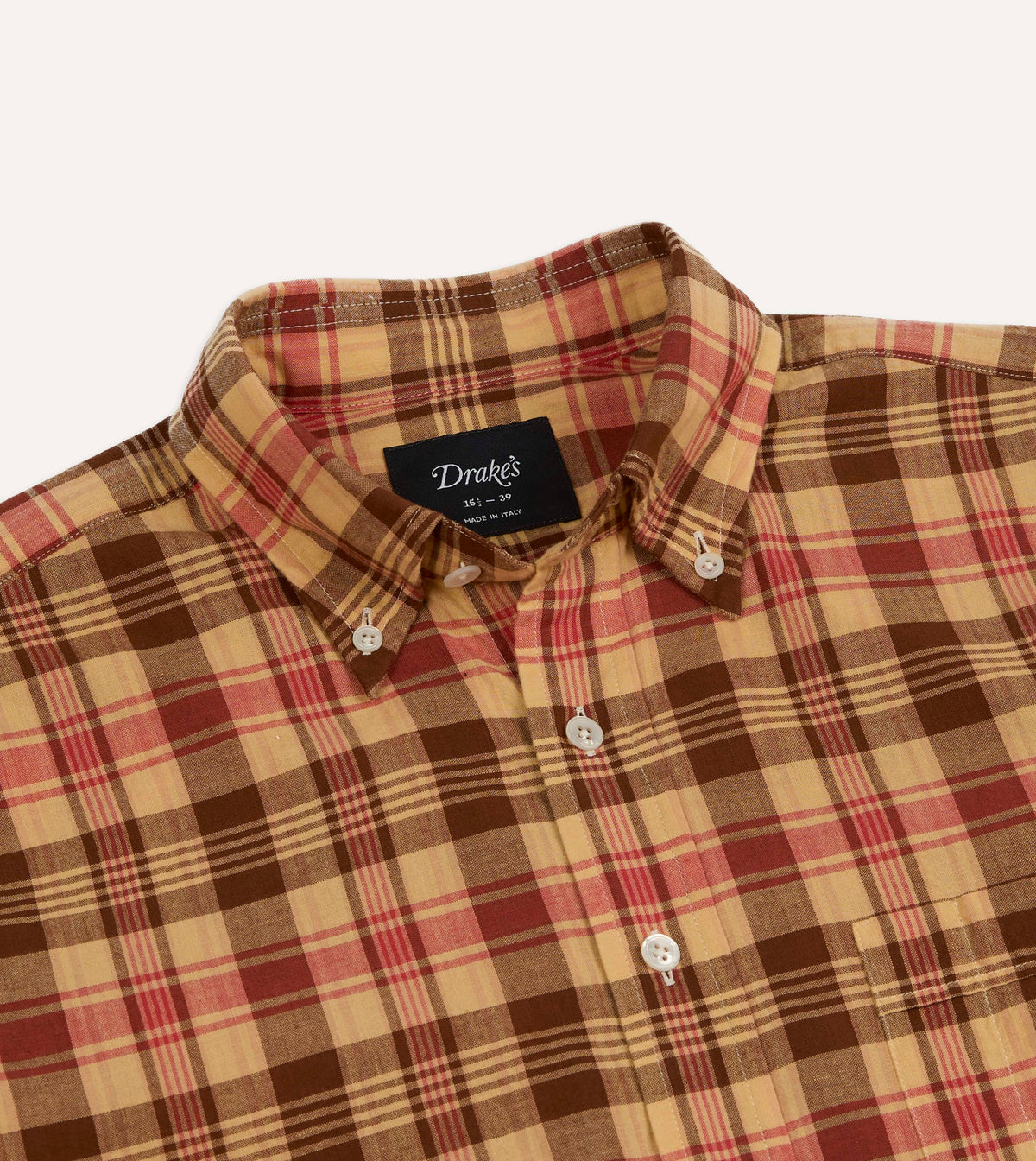 Red and Brown Madras Check Cotton Button-Down Shirt