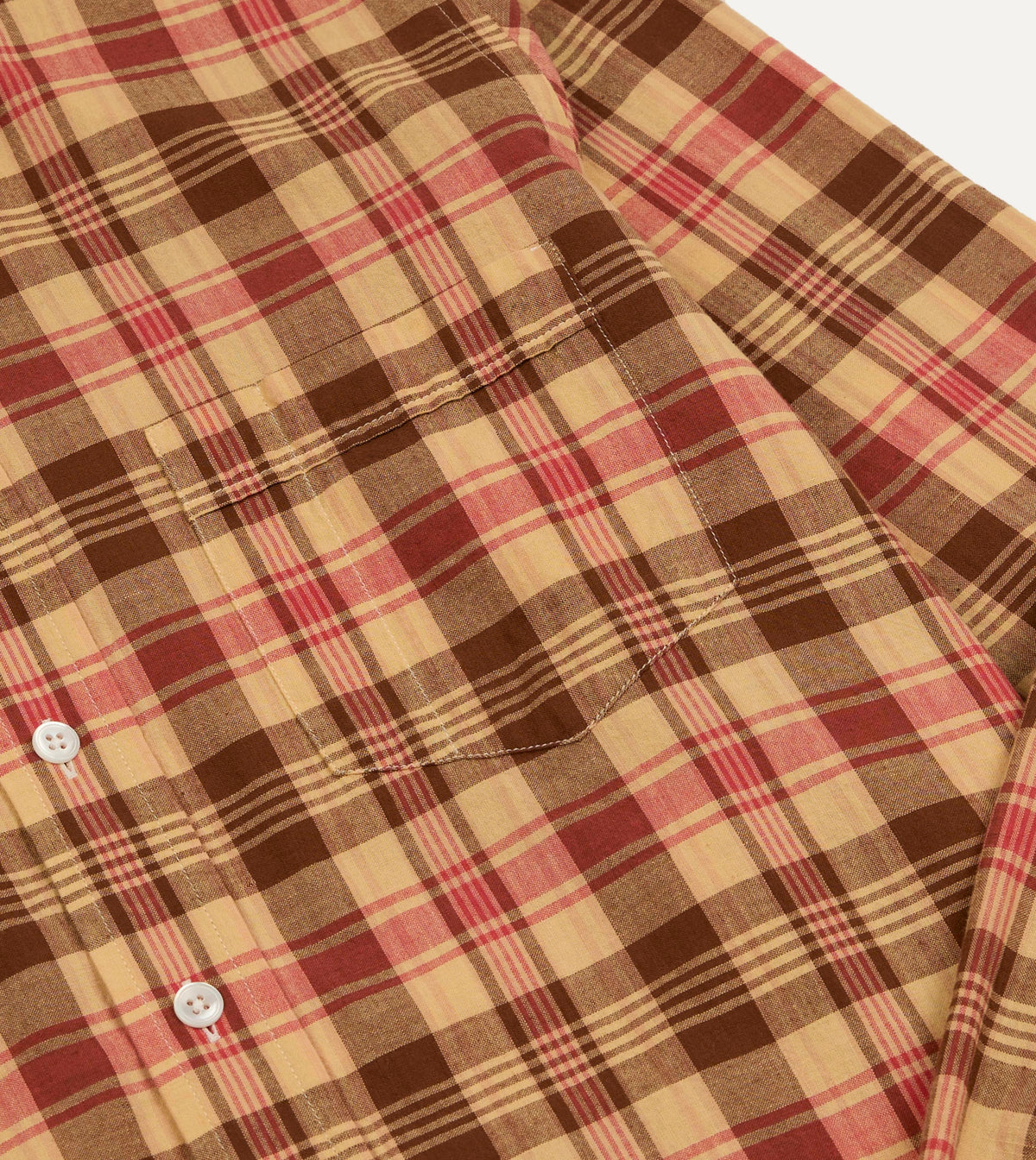 Red and Brown Madras Check Cotton Button-Down Shirt