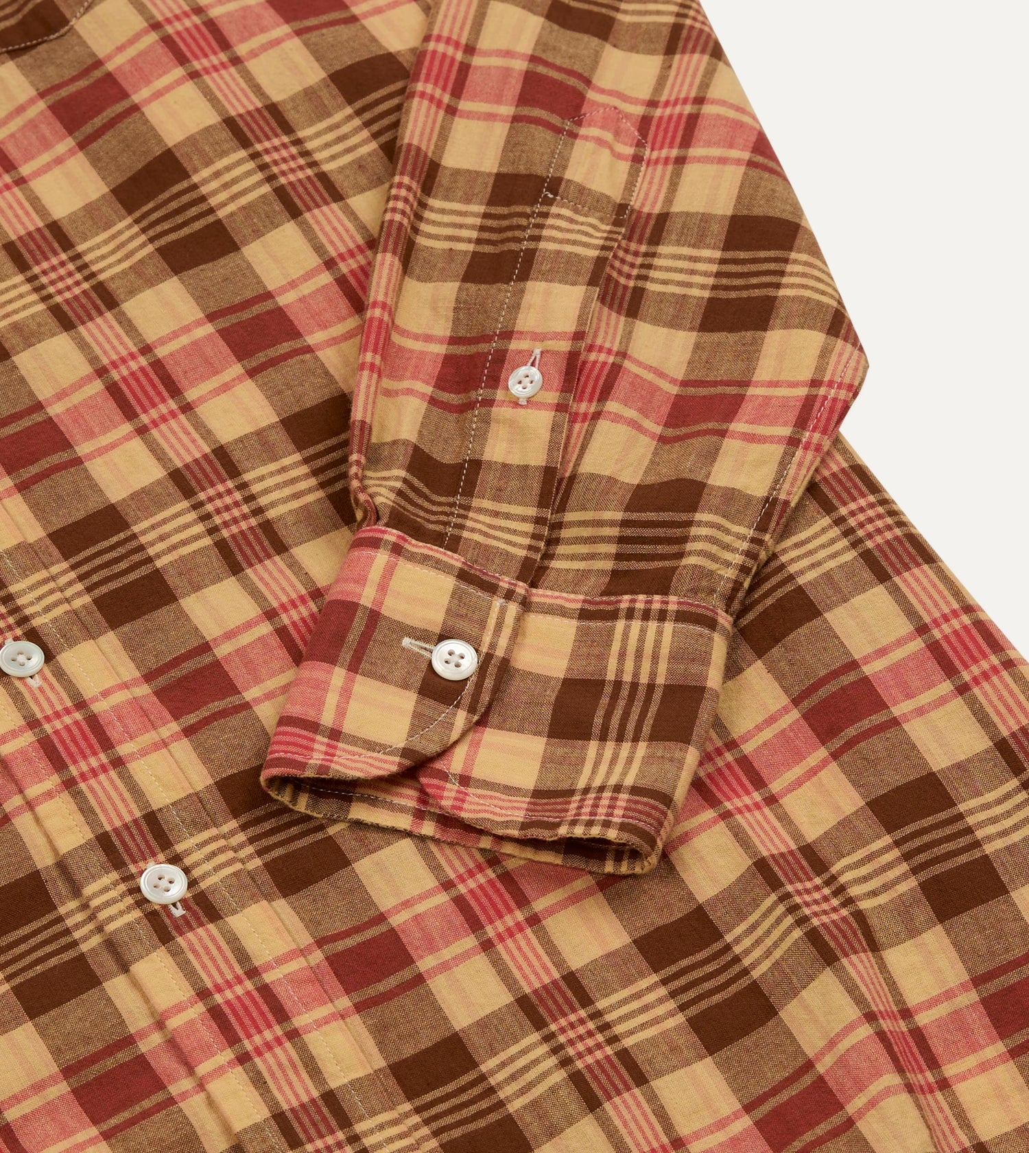 Red and Brown Madras Check Cotton Button-Down Shirt