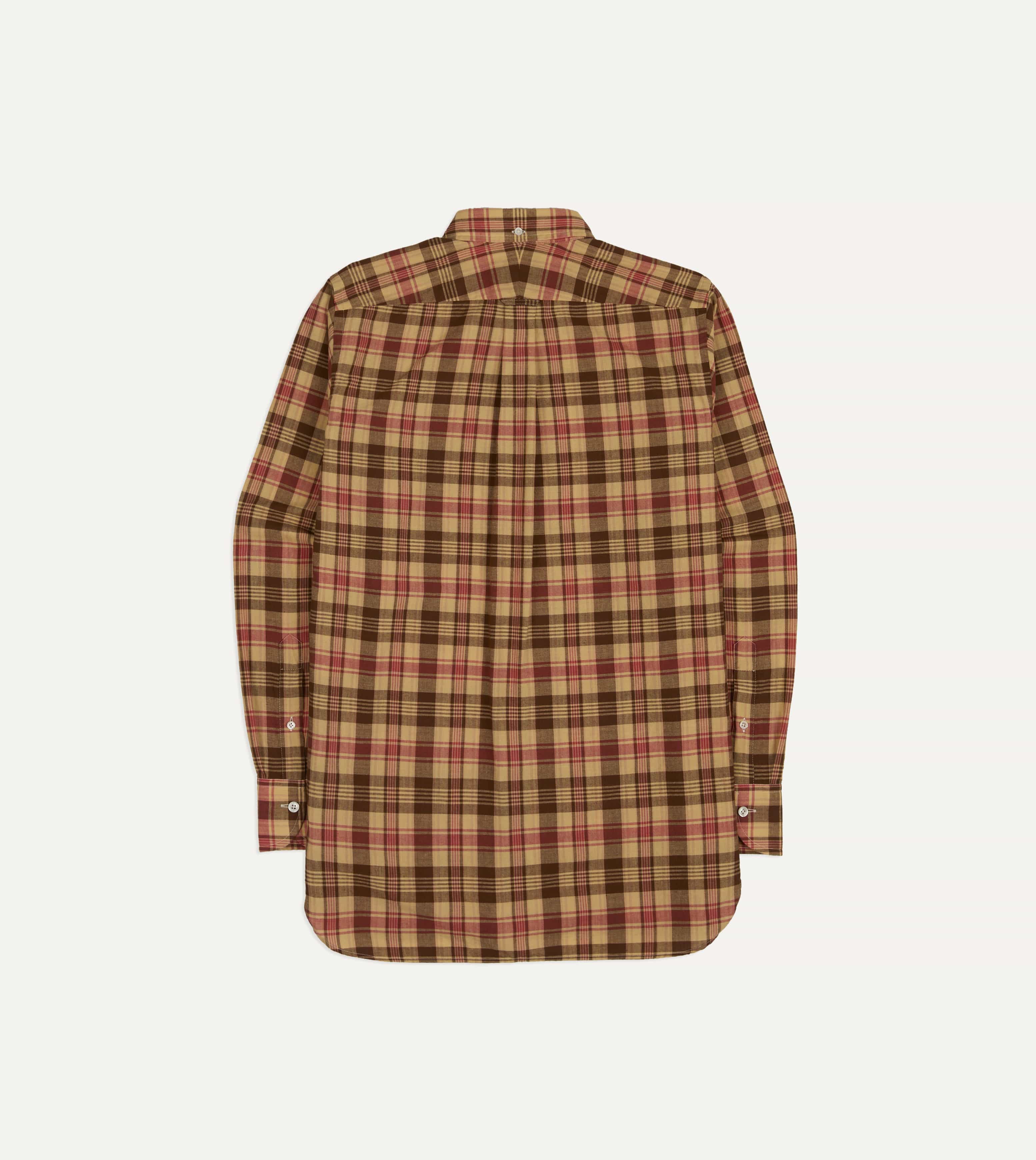 Red and Brown Madras Check Cotton Button-Down Shirt