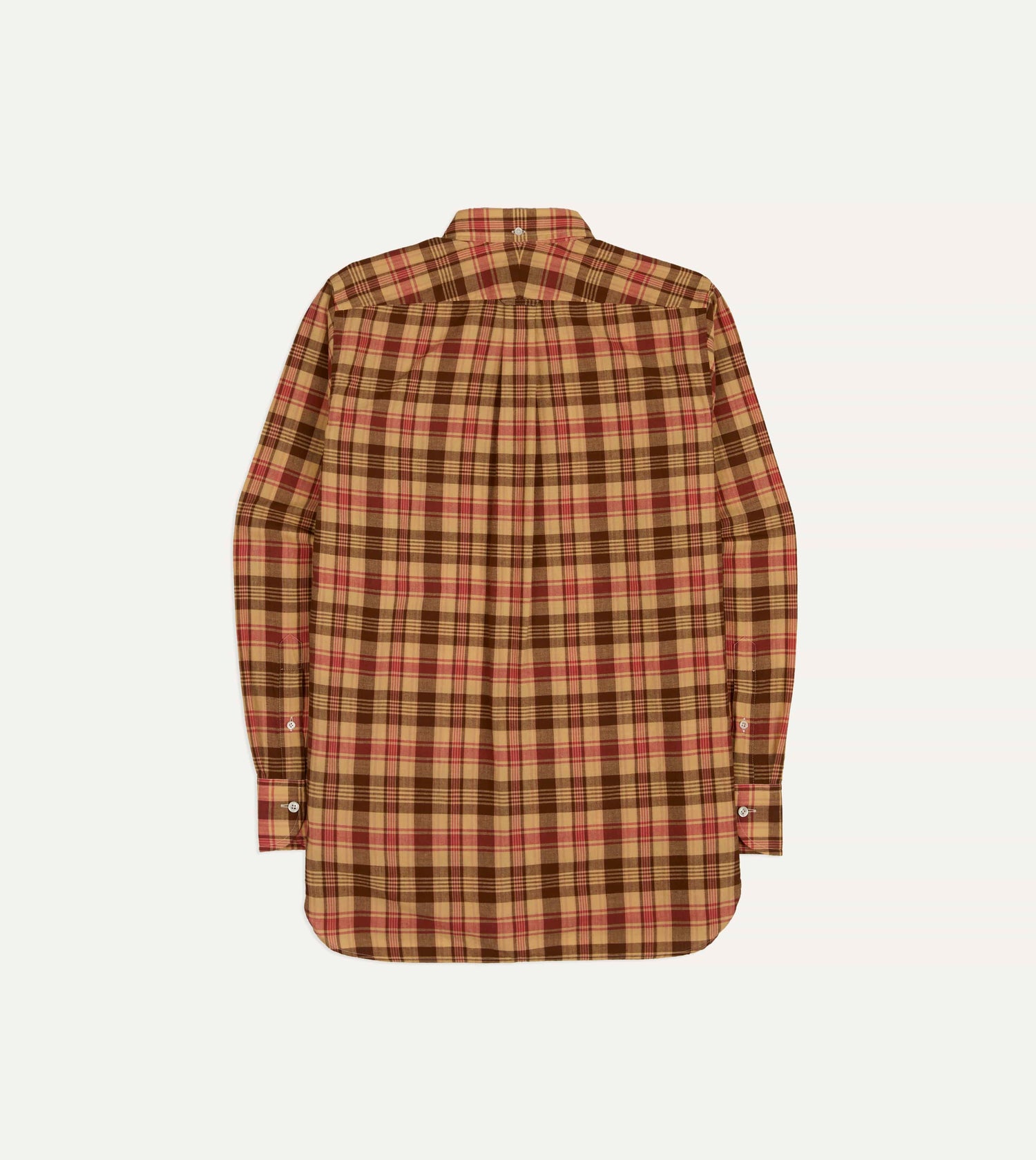 Red and Brown Madras Check Cotton Button-Down Shirt