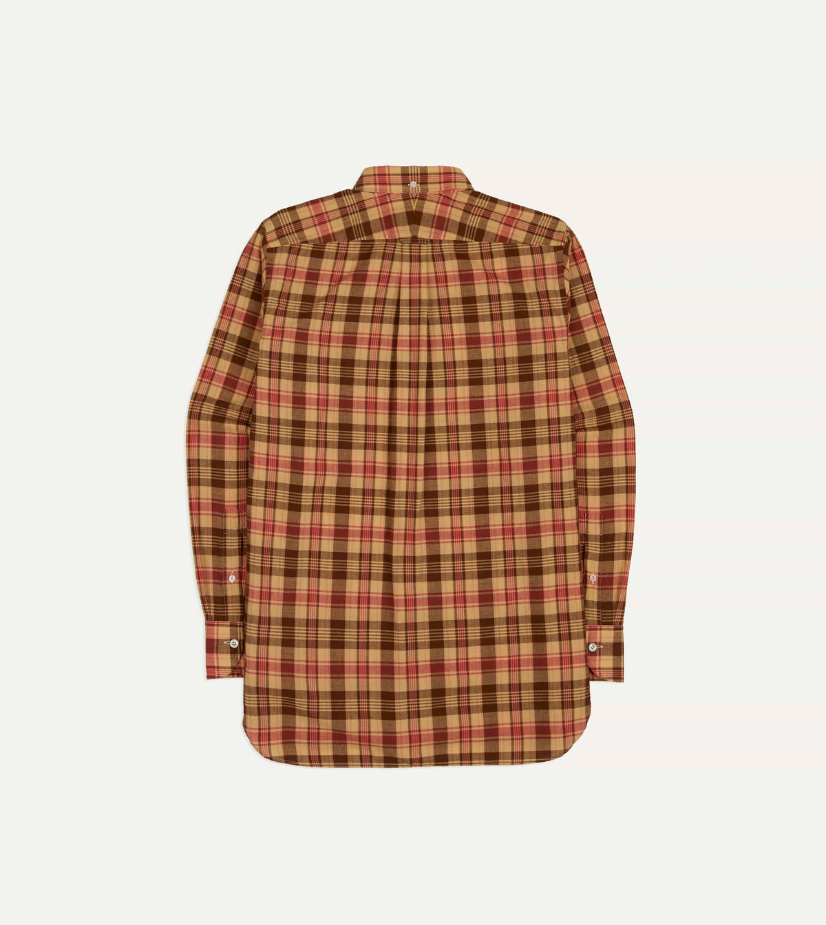 Red and Brown Madras Check Cotton Button-Down Shirt