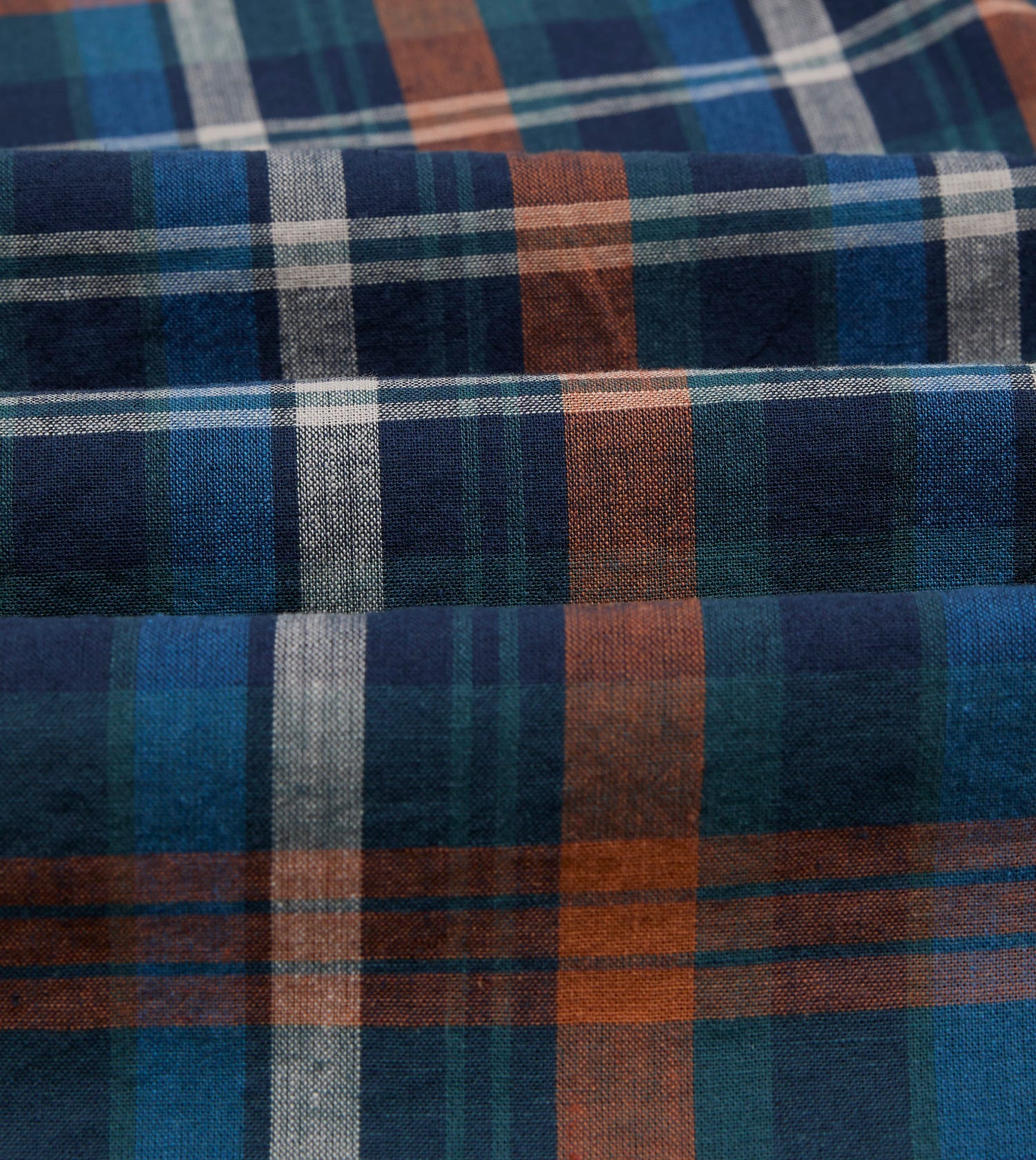 Navy and Rust Check Cotton Button-Down Shirt