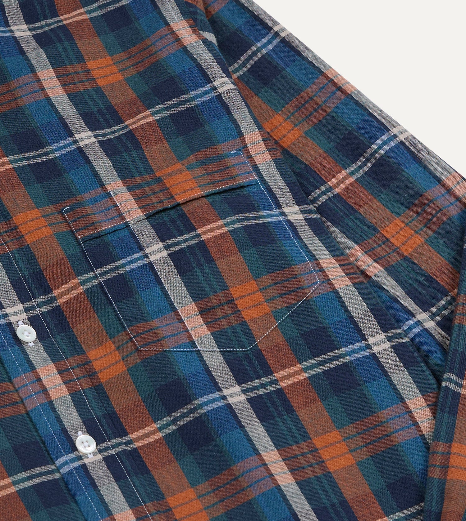Navy and Rust Check Cotton Button-Down Shirt