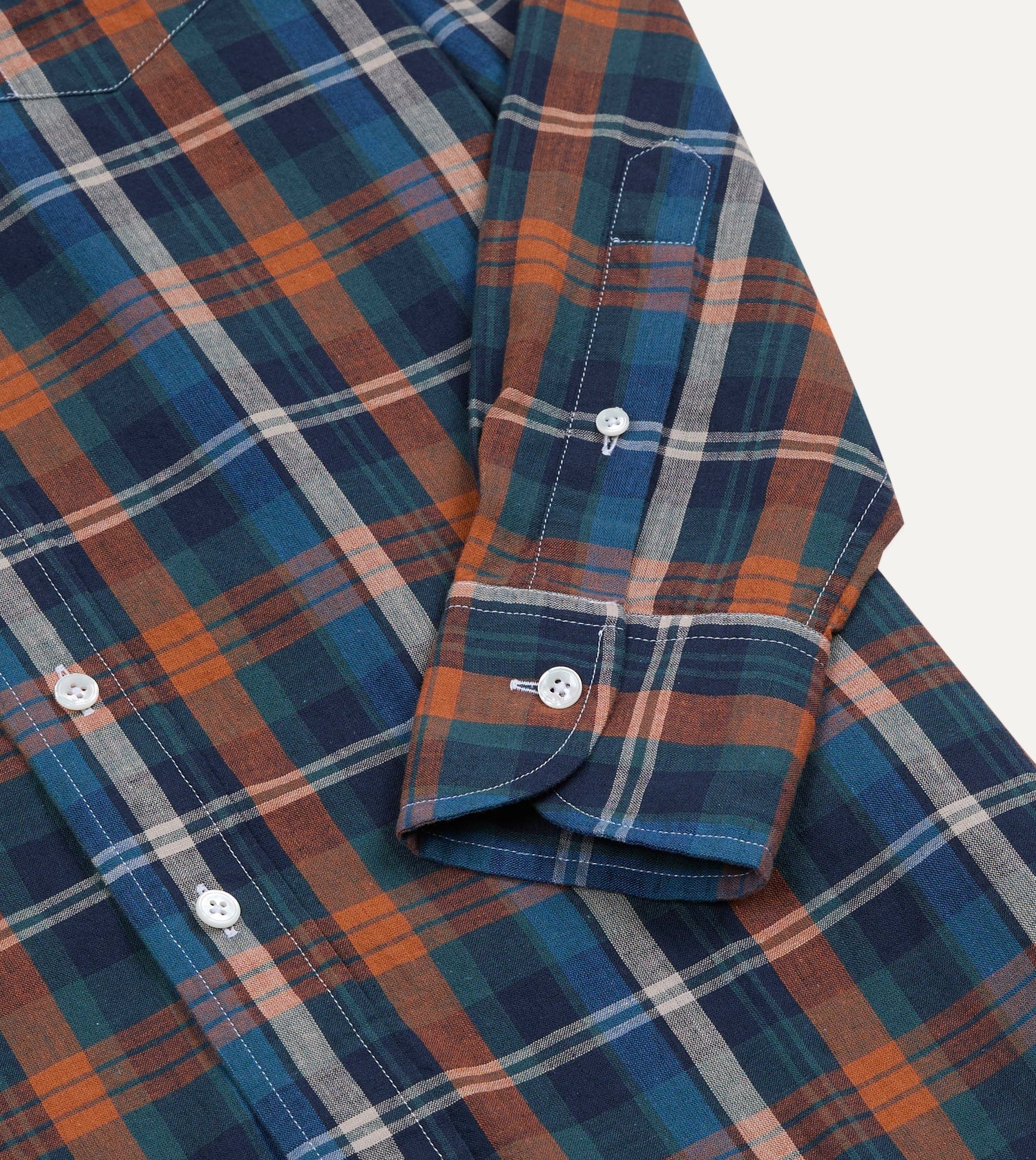 Navy and Rust Check Cotton Button-Down Shirt