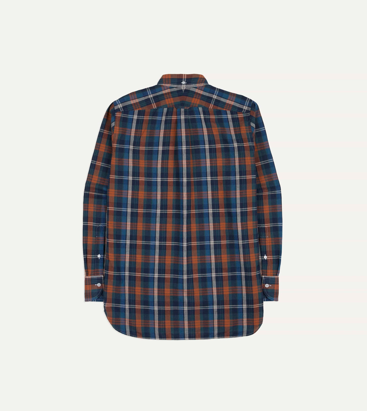Navy and Rust Check Cotton Button-Down Shirt