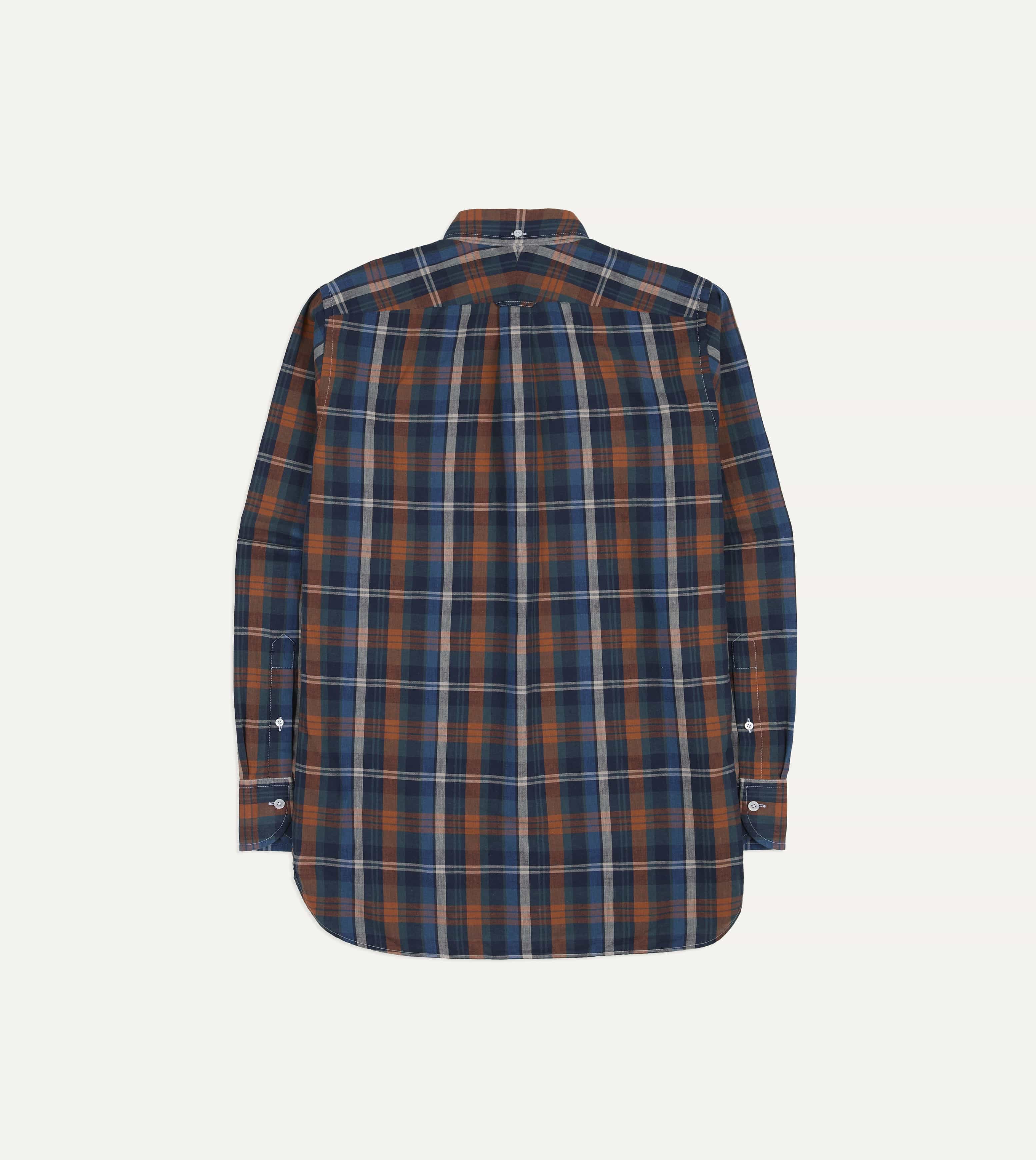 Navy and Rust Check Cotton Button-Down Shirt