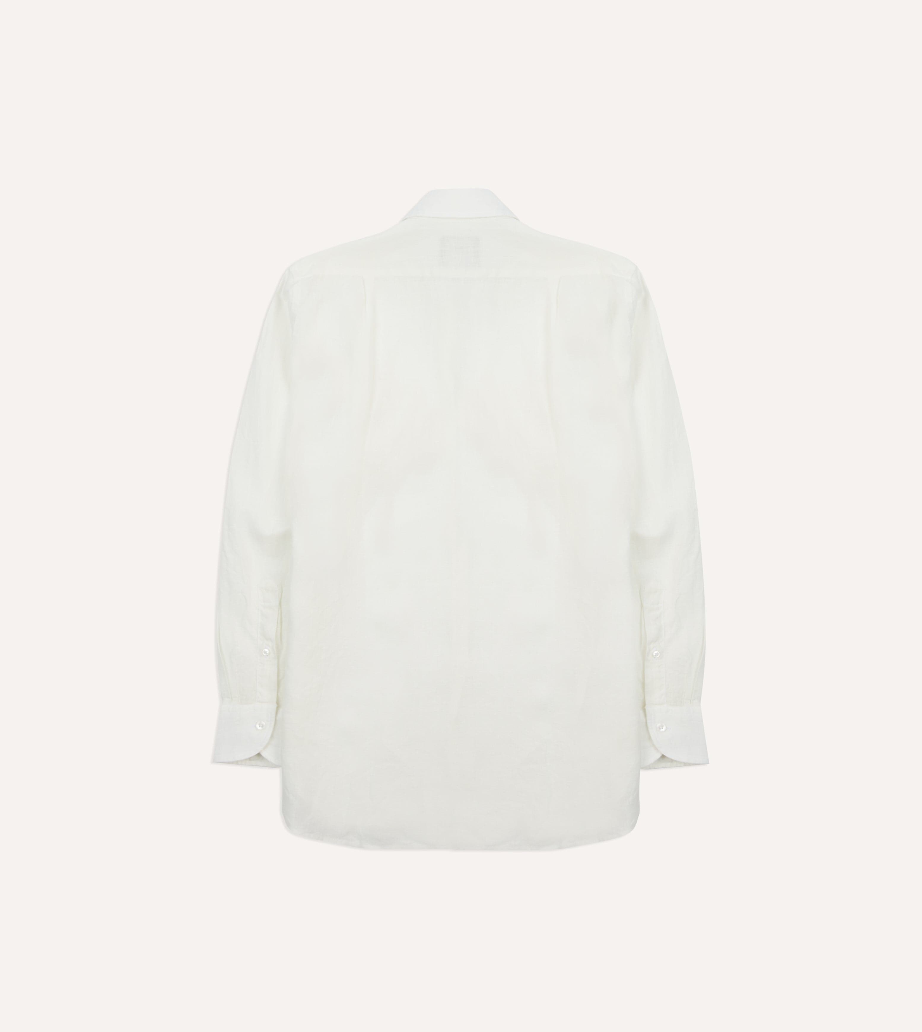 Ecru Linen Long Point Collar Shirt