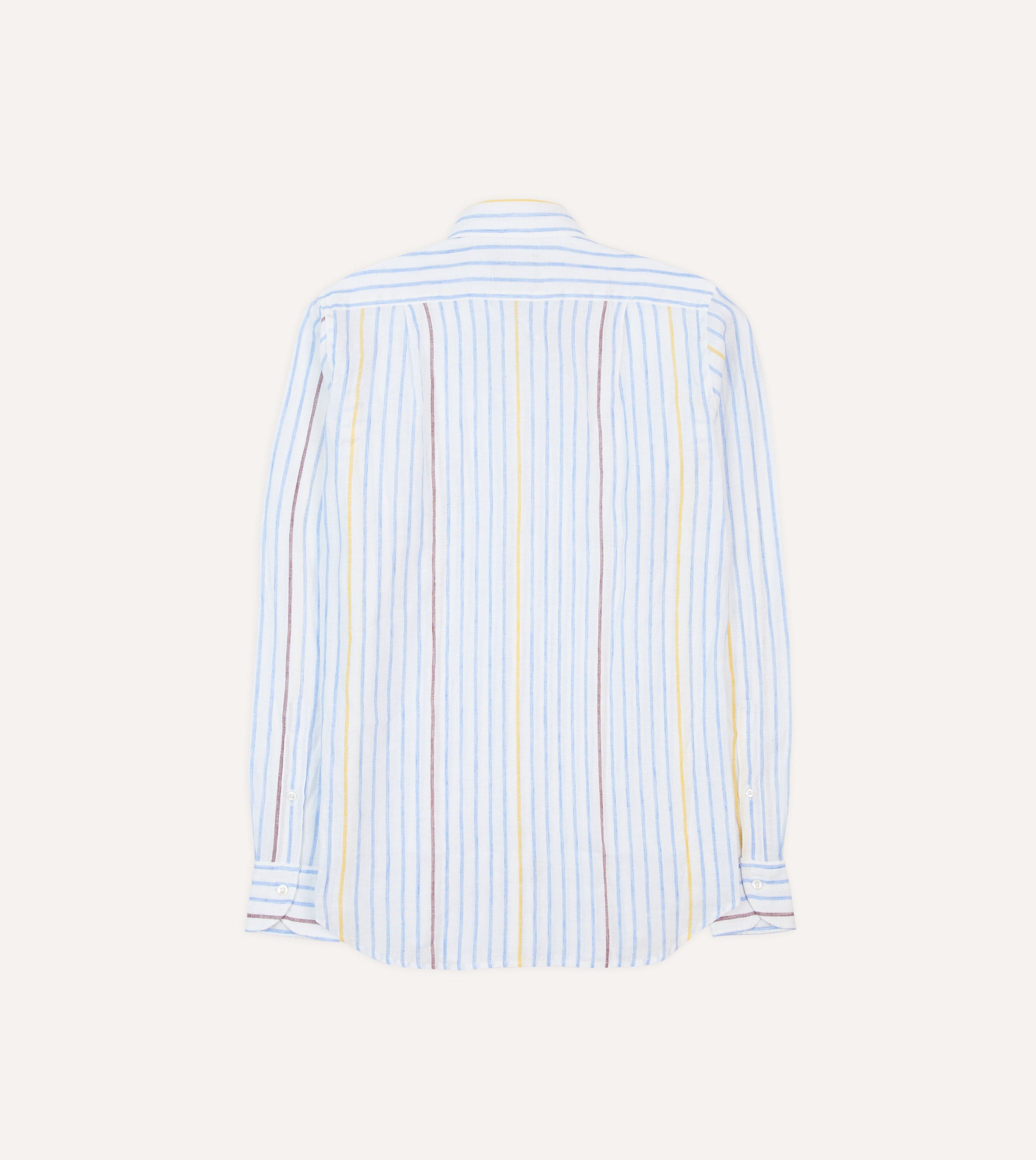Blue, White and Yellow Stripe Linen Long Point Collar Shirt