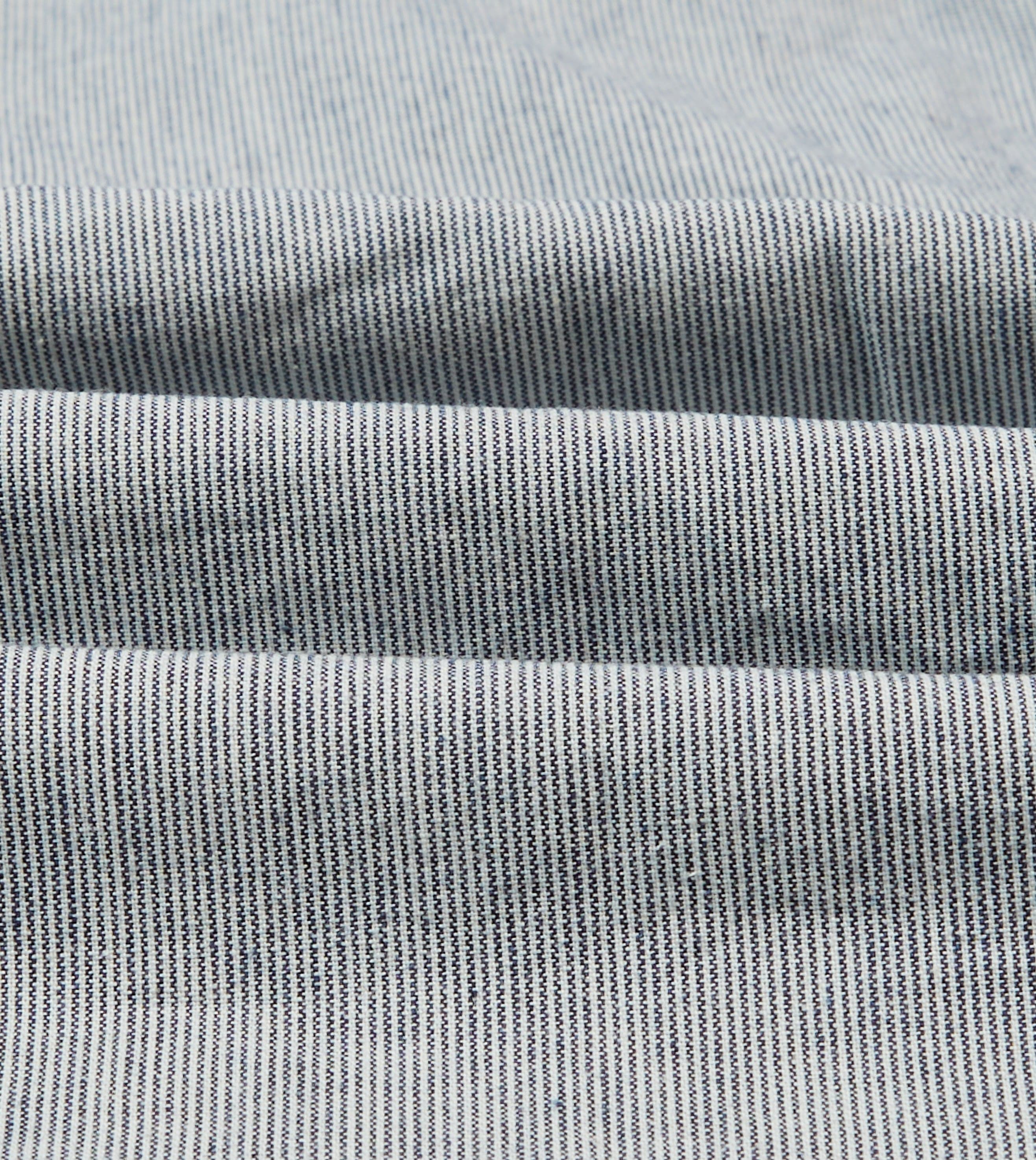 Blue Hickory Stripe Cotton Long Point Collar Popover Shirt