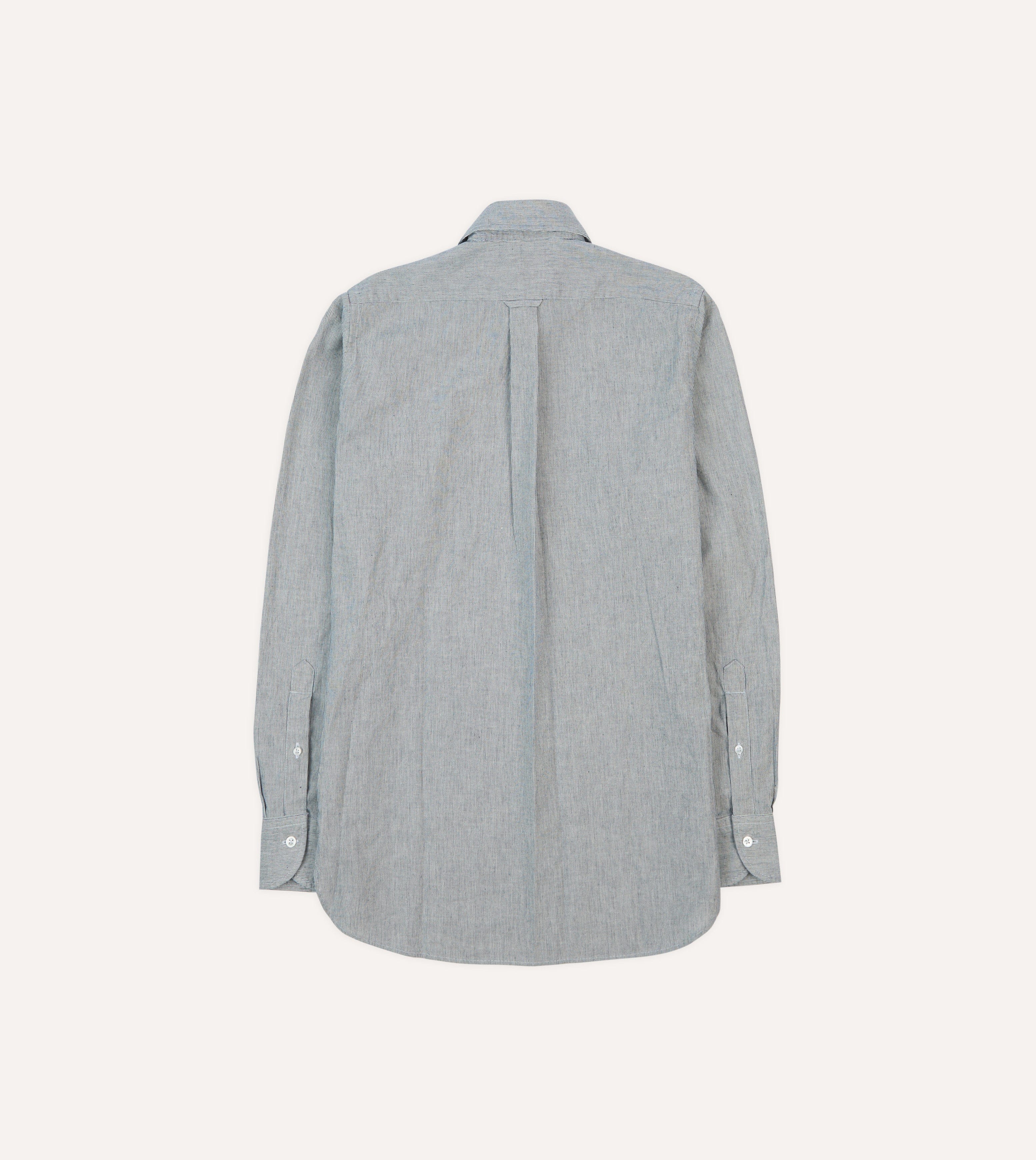 Blue Hickory Stripe Cotton Long Point Collar Popover Shirt