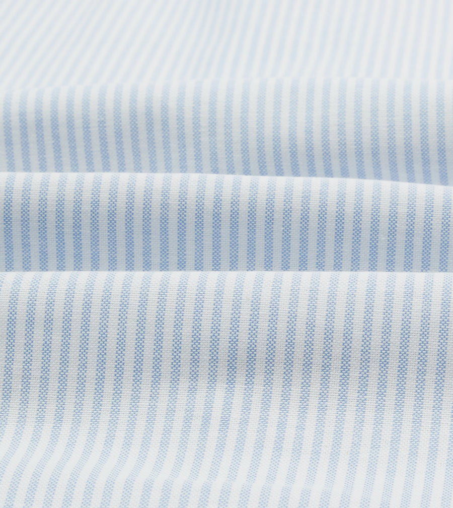 Light Blue and White Ticking Stripe Cotton Oxford Cloth Long Point Collar Shirt