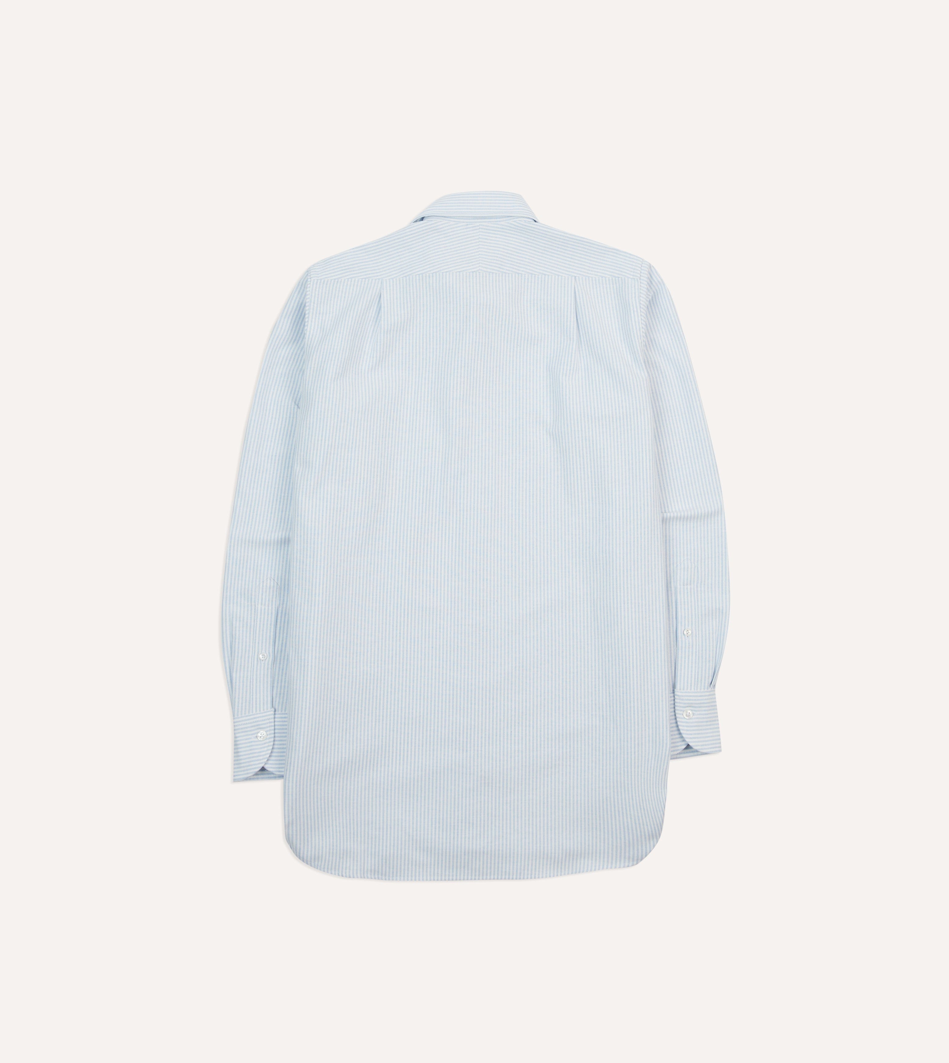 Light Blue and White Ticking Stripe Cotton Oxford Cloth Long Point Collar Shirt