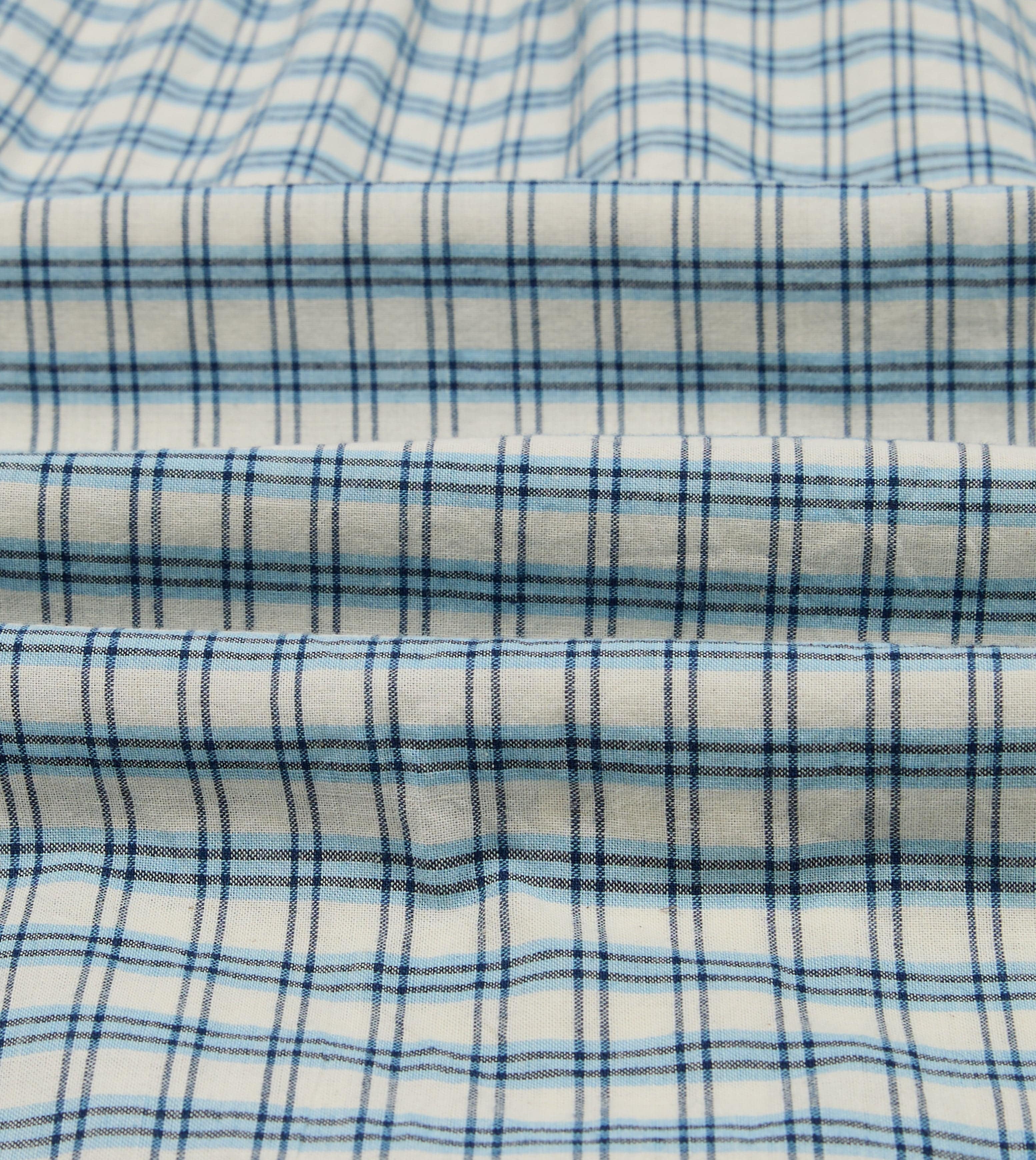 Blue and White Madras Check Cotton Long Point Collar Shirt