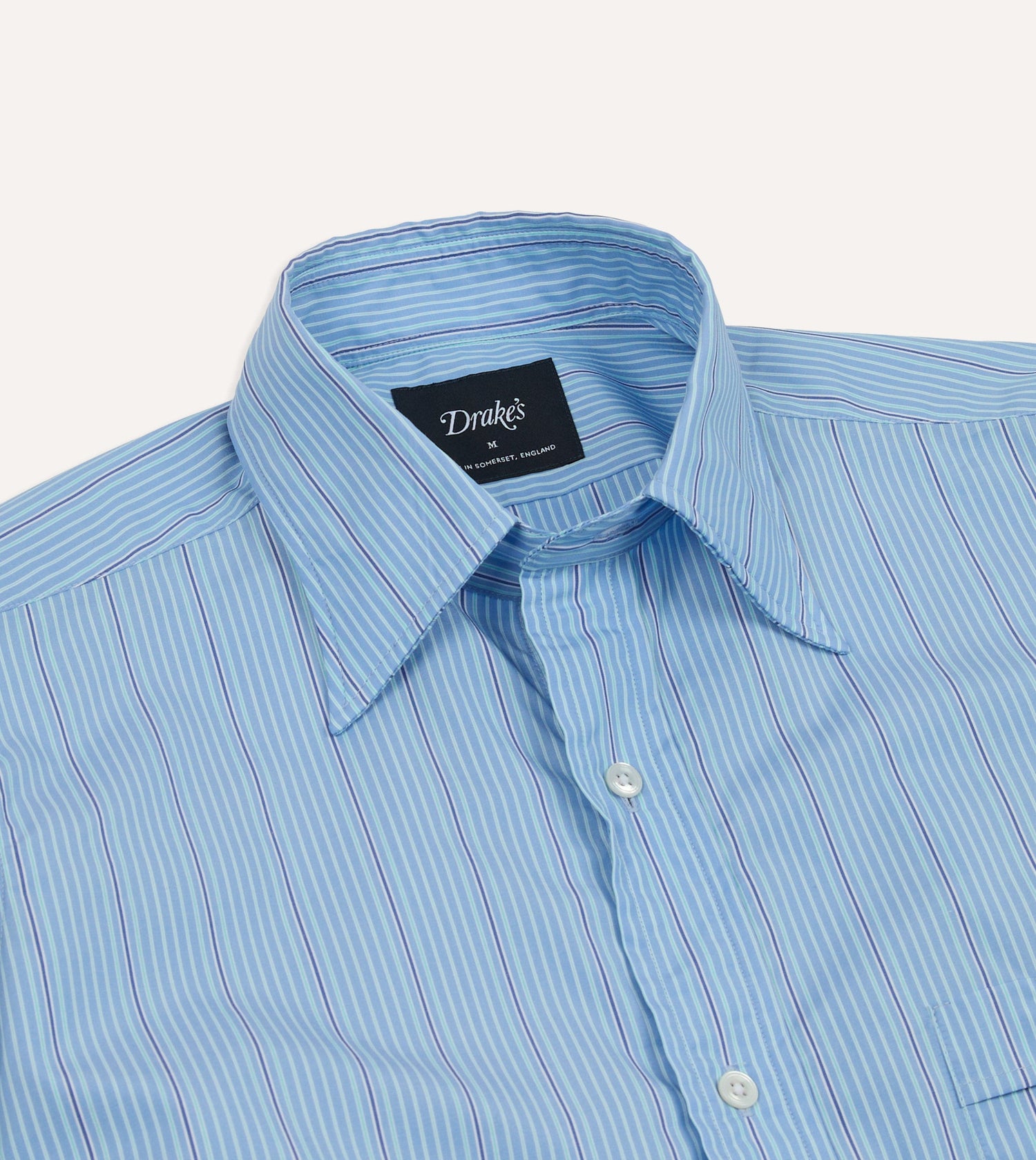 Blue Stripe Cotton Poplin Long Point Collar Shirt