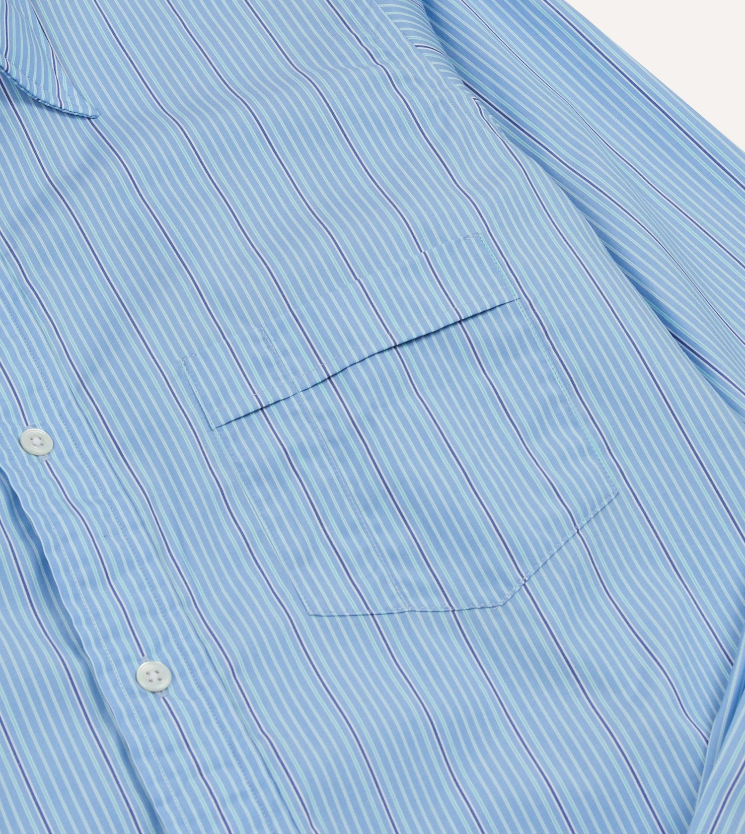 Blue Stripe Cotton Poplin Long Point Collar Shirt