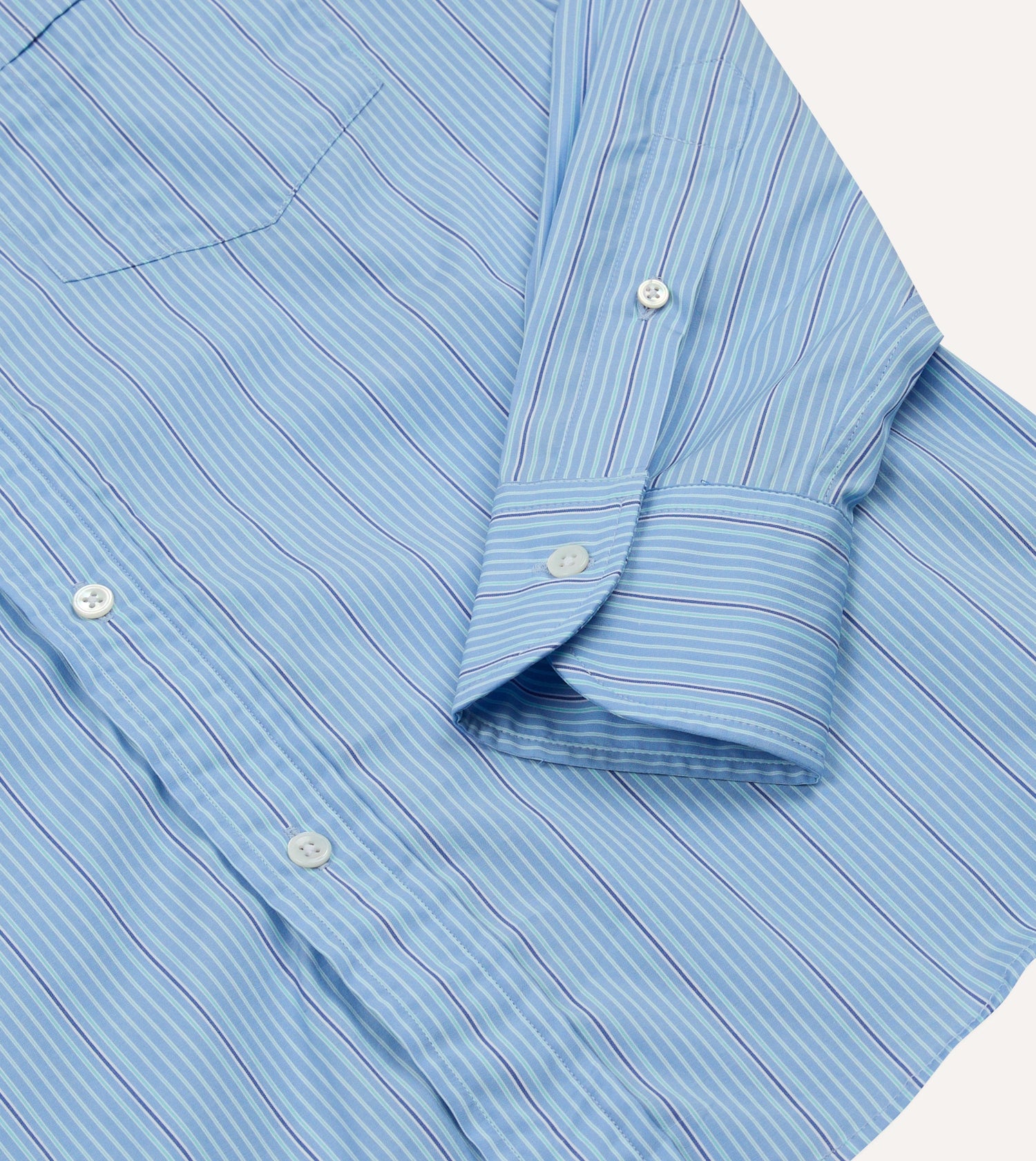 Blue Stripe Cotton Poplin Long Point Collar Shirt