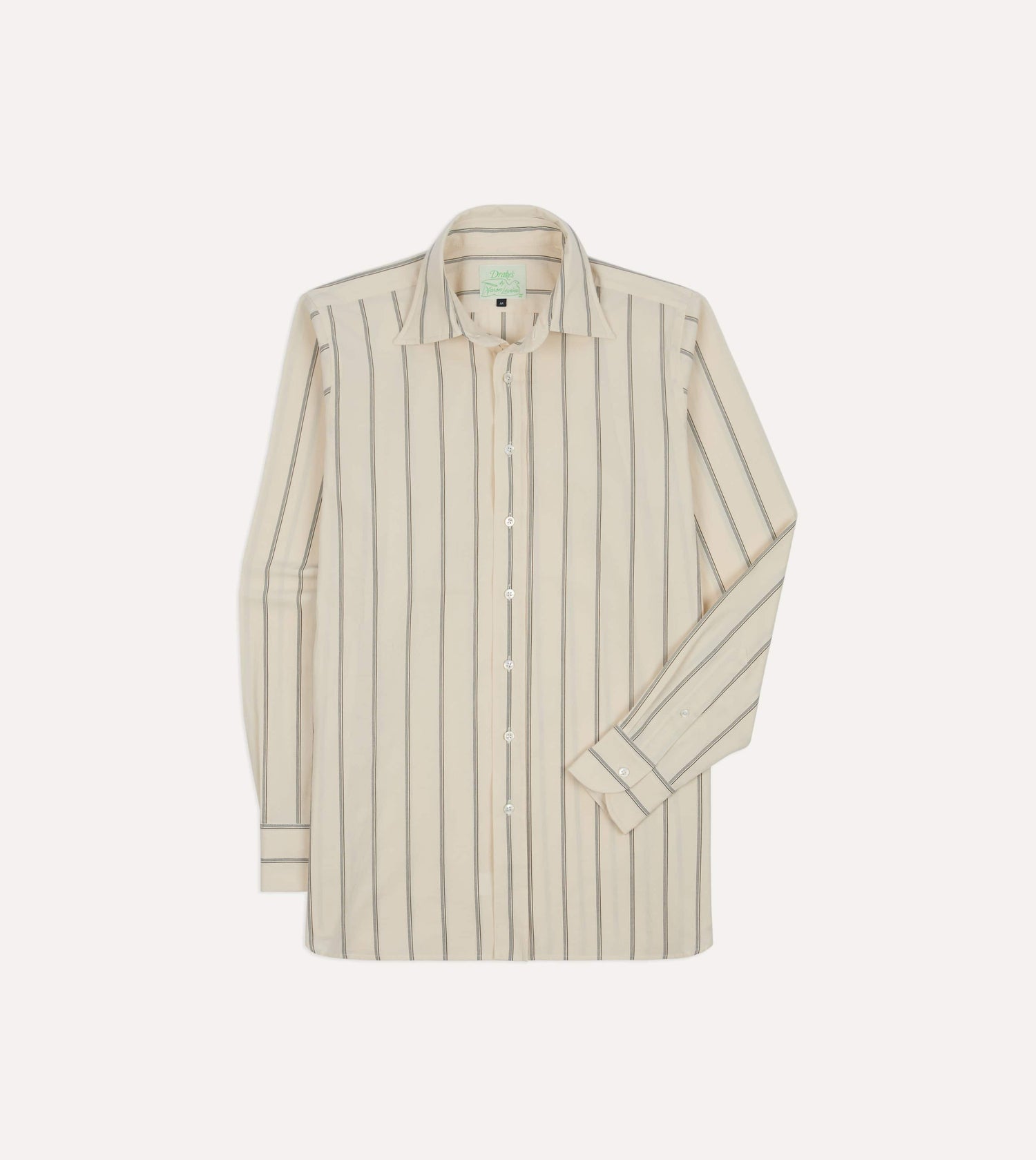 Drake's by A. Levine Ecru Stripe Cotton Long Point Collar Shirt