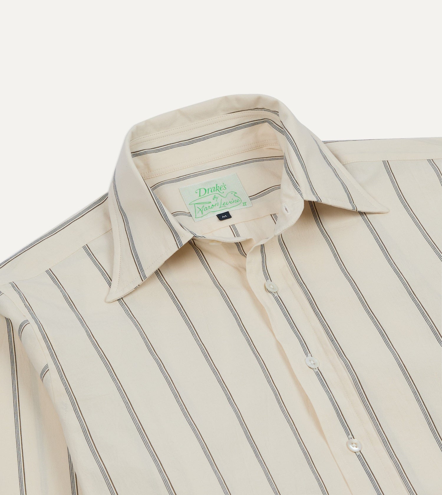Drake's by A. Levine Ecru Stripe Cotton Long Point Collar Shirt