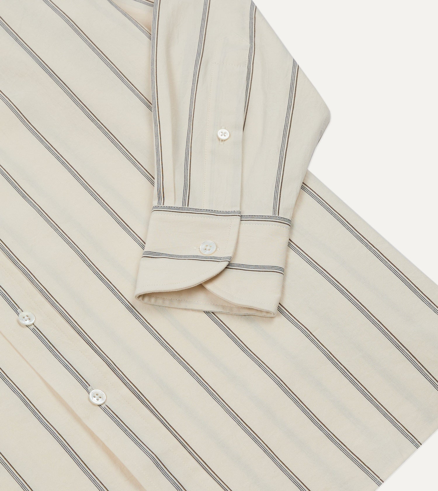 Drake's by A. Levine Ecru Stripe Cotton Long Point Collar Shirt