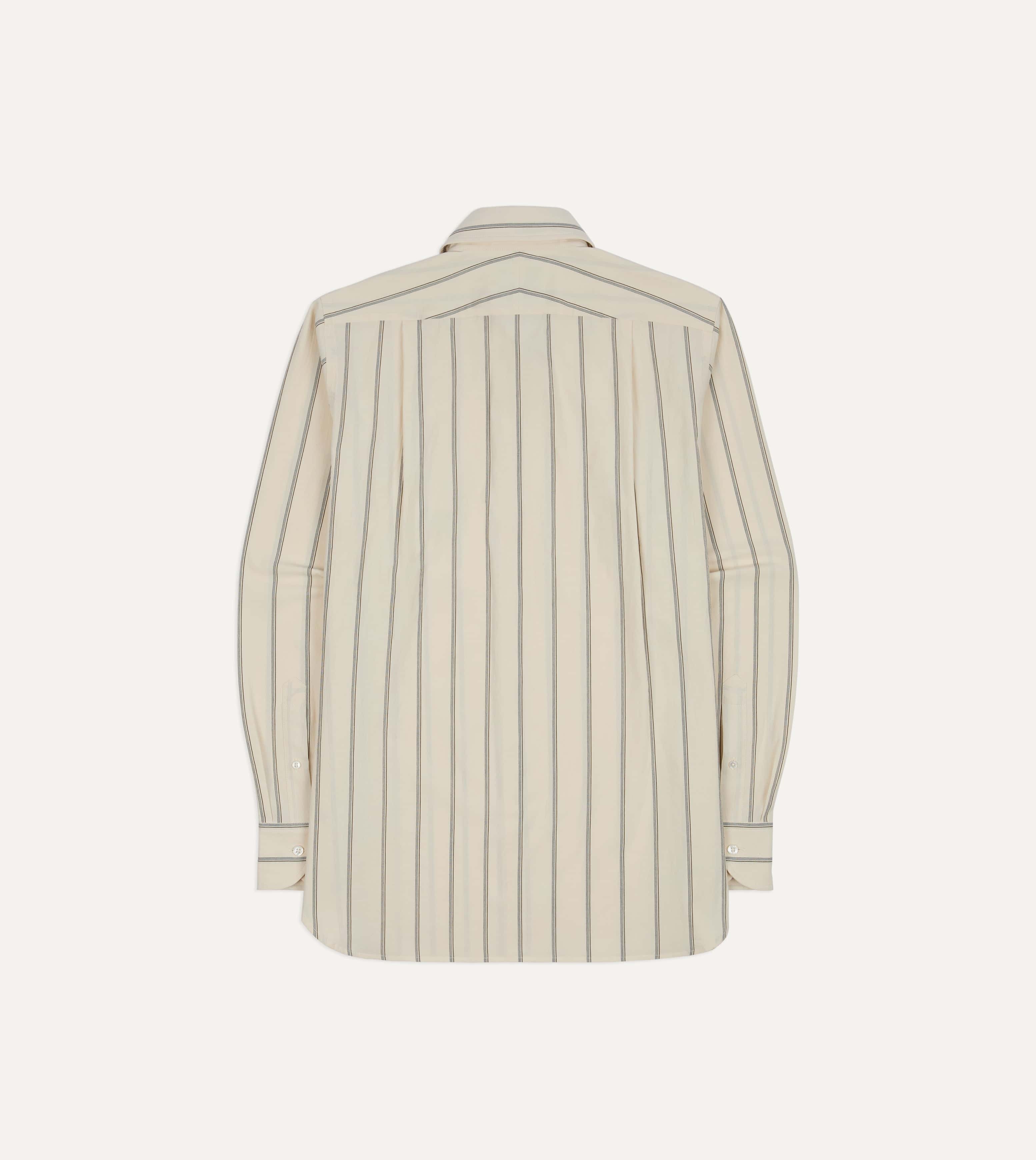 Drake's by A. Levine Ecru Stripe Cotton Long Point Collar Shirt